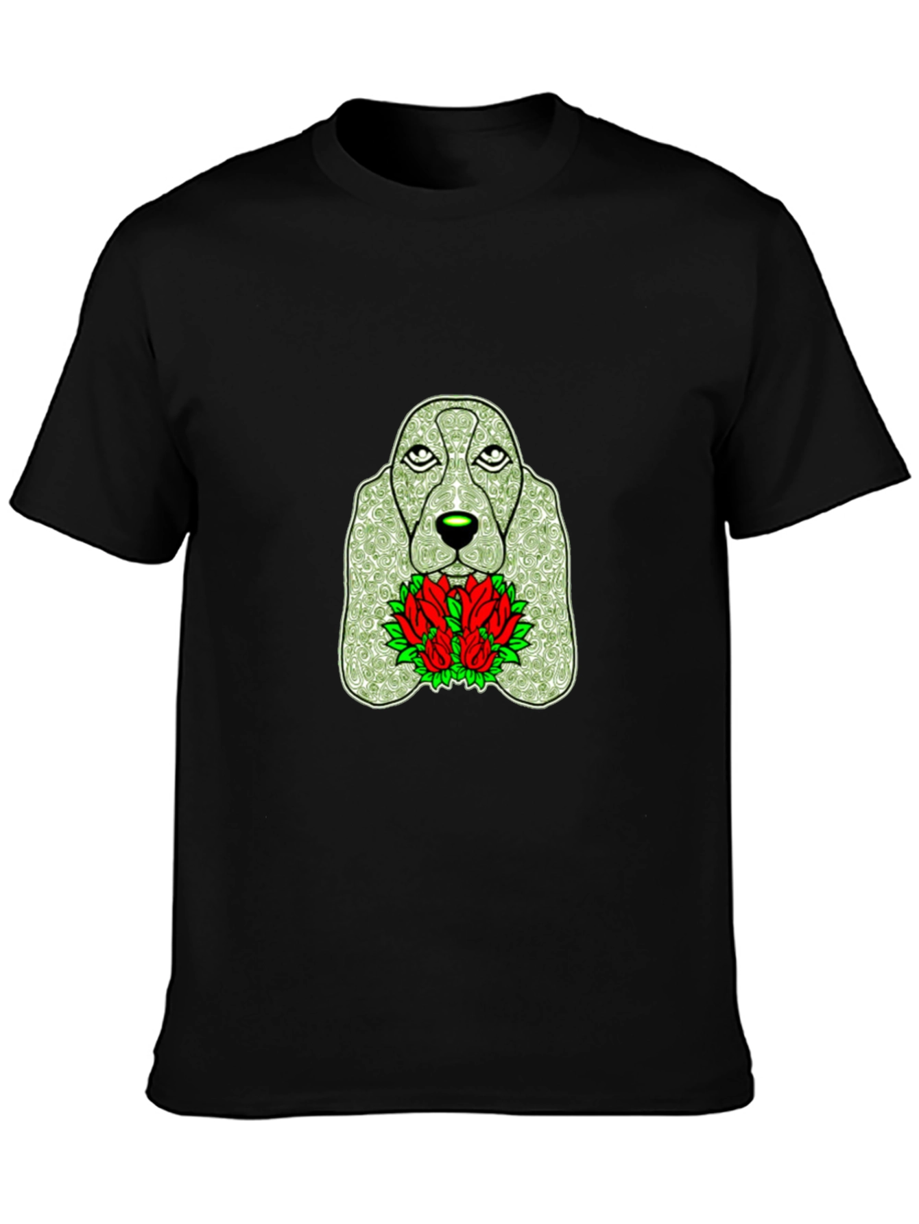Dog & Roses Graphic Black T-Shirt