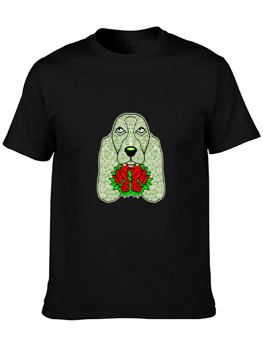 Dog & Roses Graphic Black T-Shirt