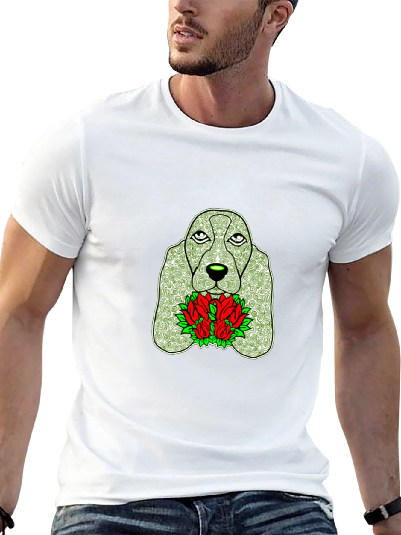 Dog & Roses Graphic Black T-Shirt