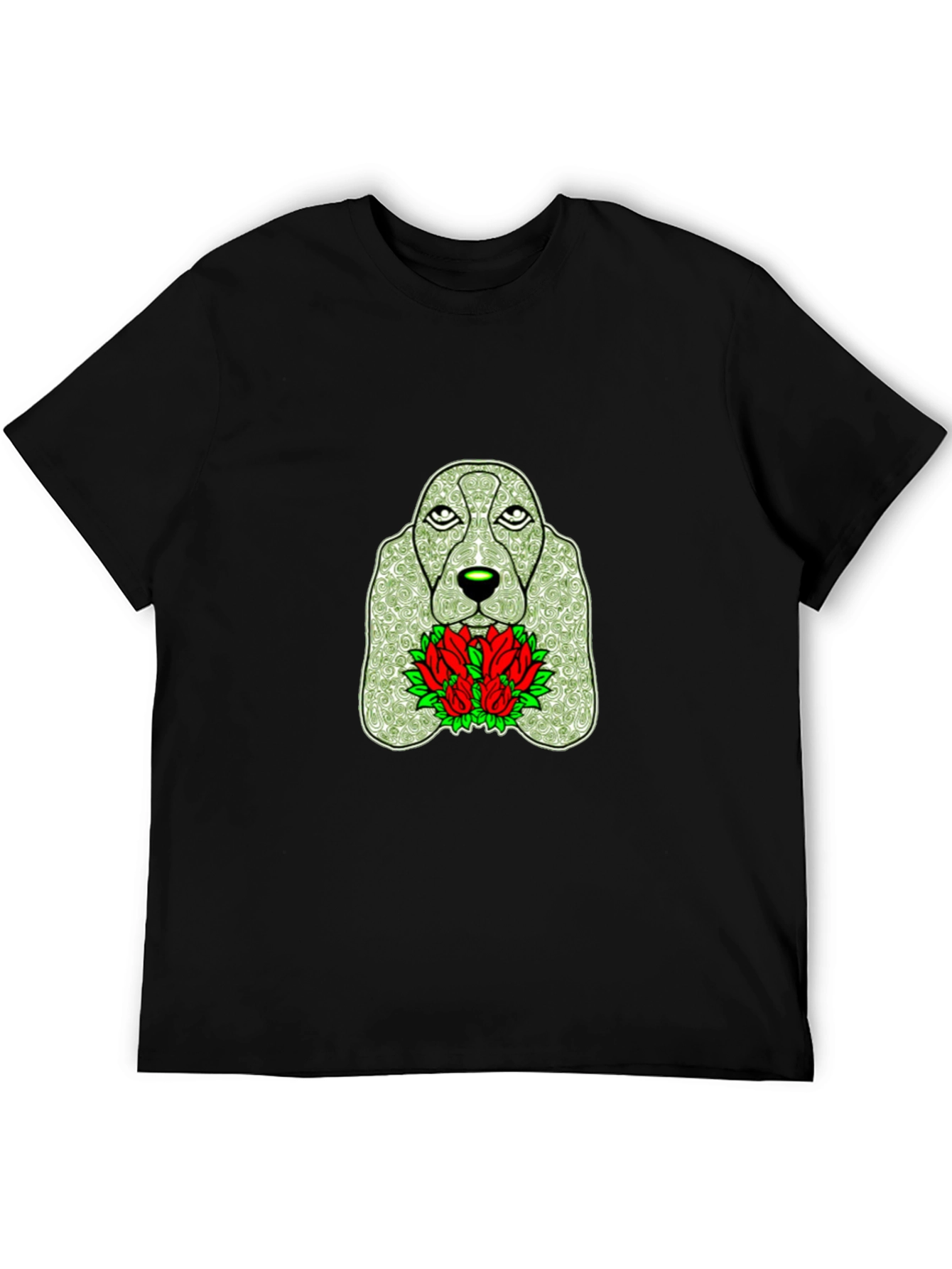 Dog & Roses Graphic Black T-Shirt