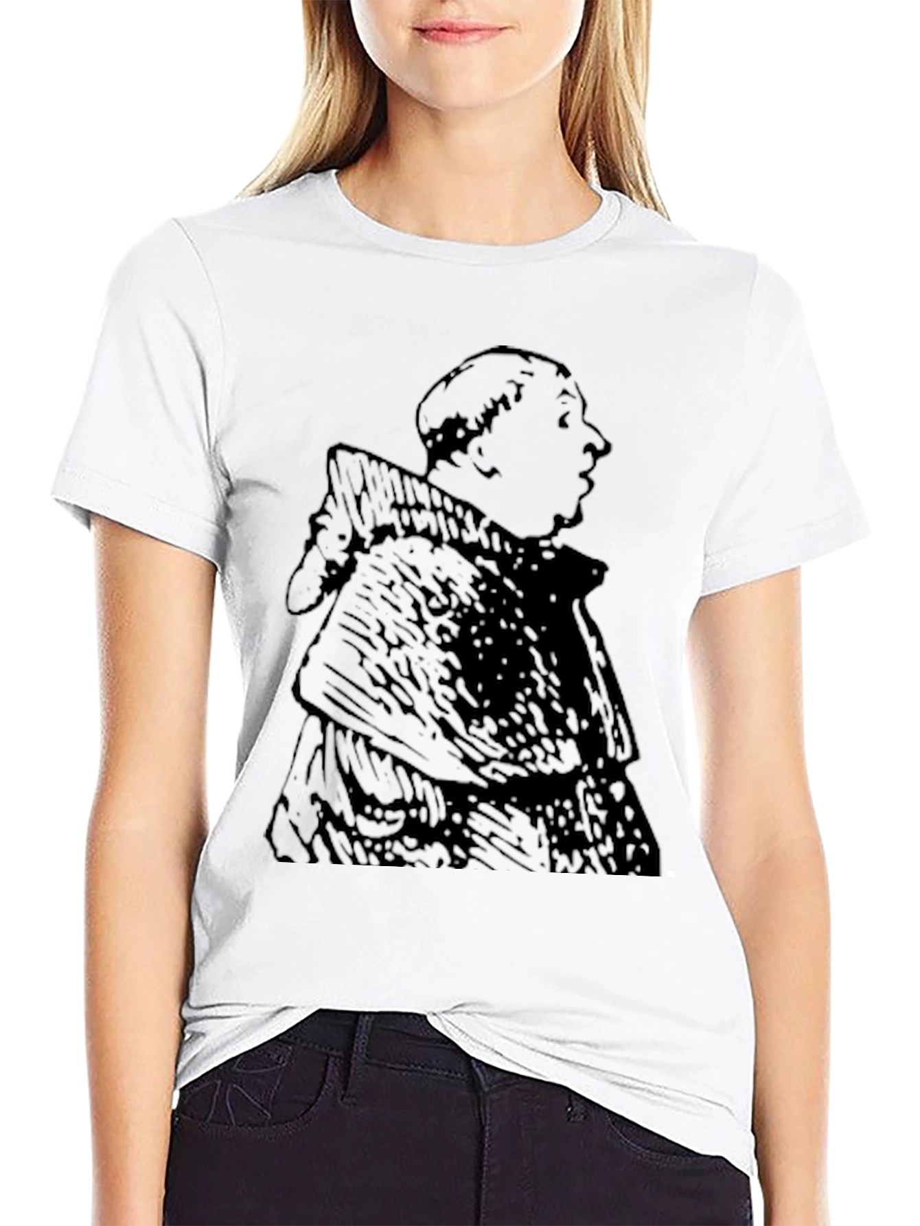 Monk Graphic Tee - Black Cotton Blend Casual