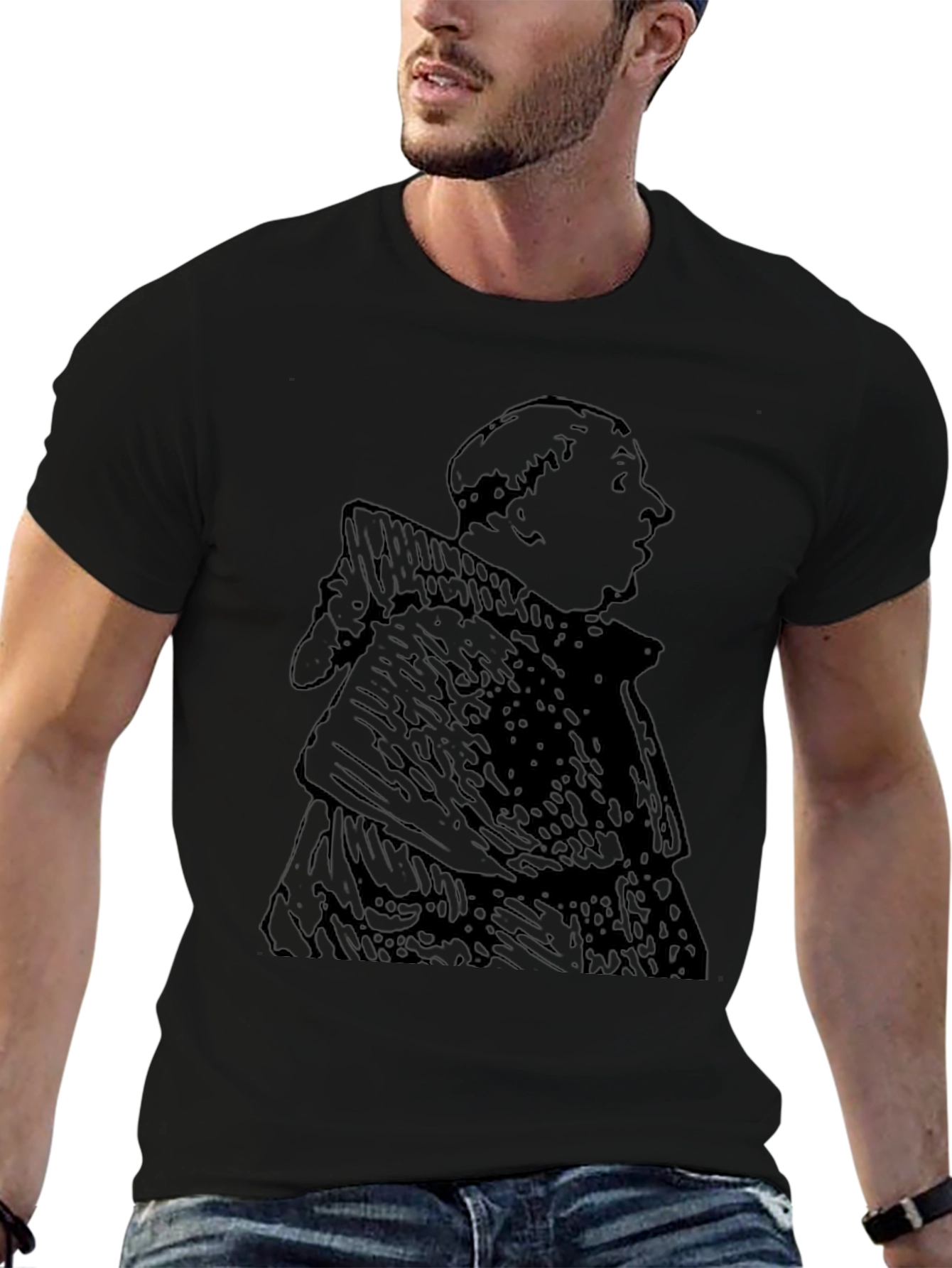 Monk Graphic Tee - Black Cotton Blend Casual