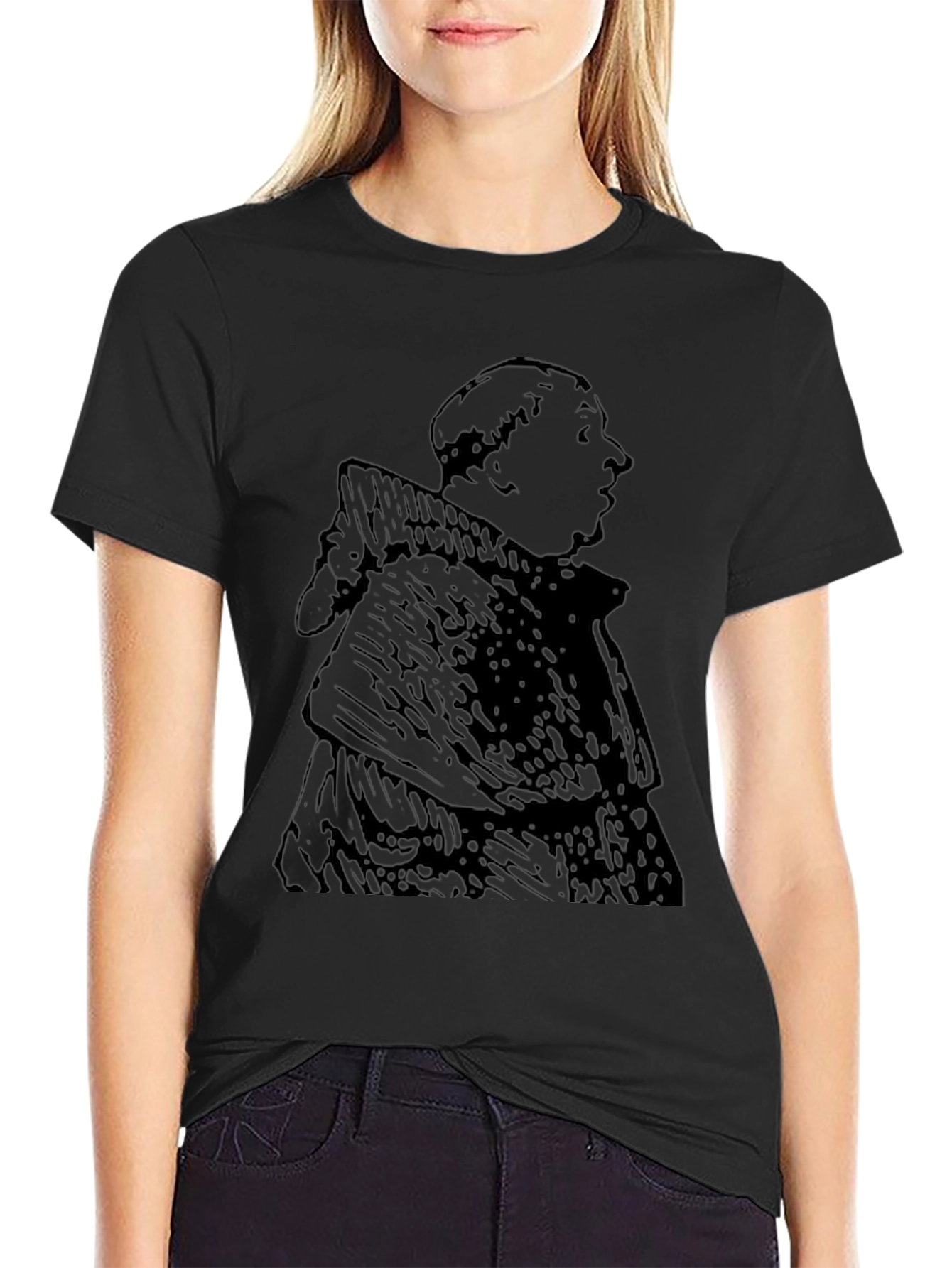 Monk Graphic Tee - Black Cotton Blend Casual