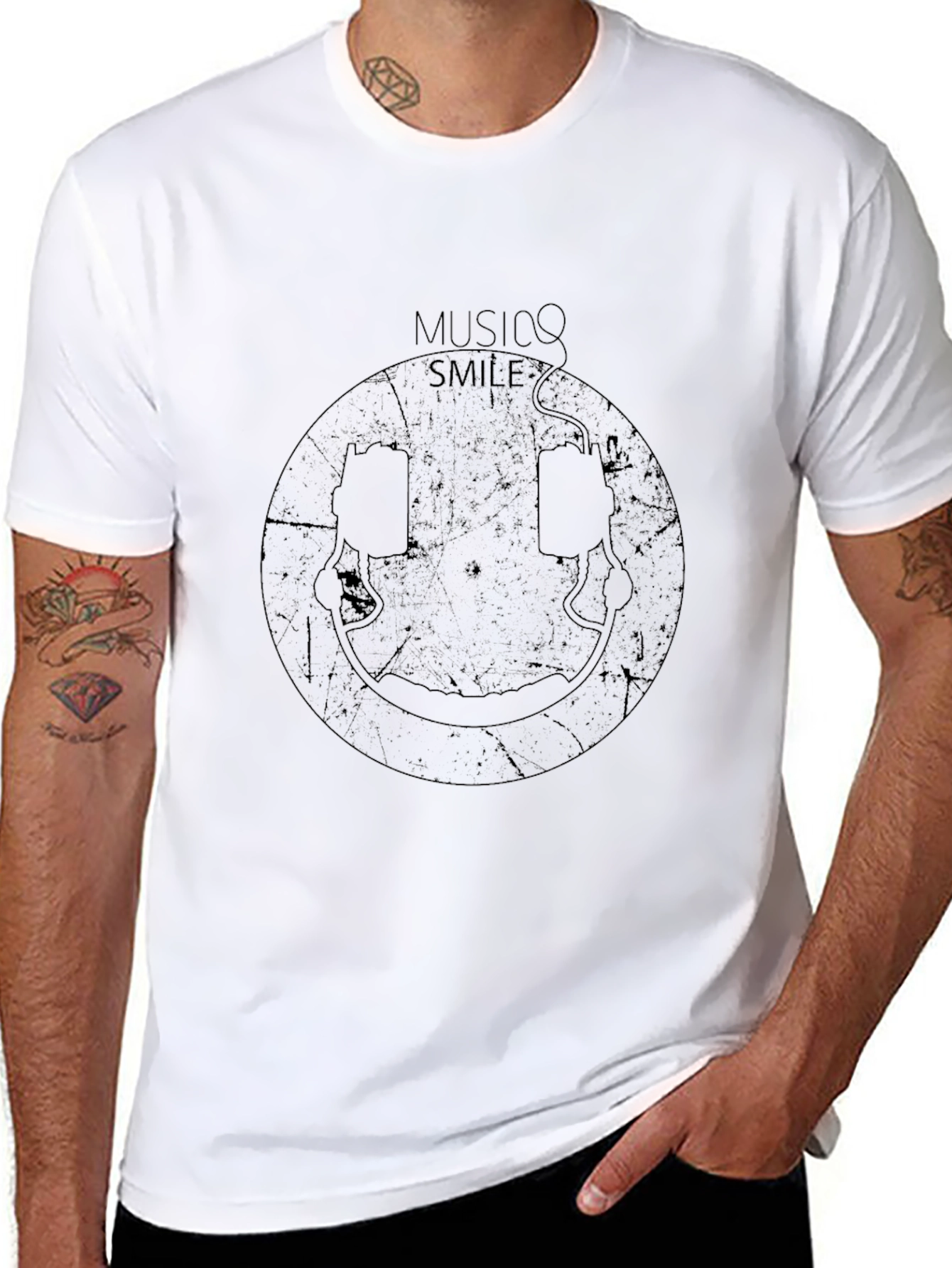 Music Smile Graphic T-Shirt - Unisex Black Tee