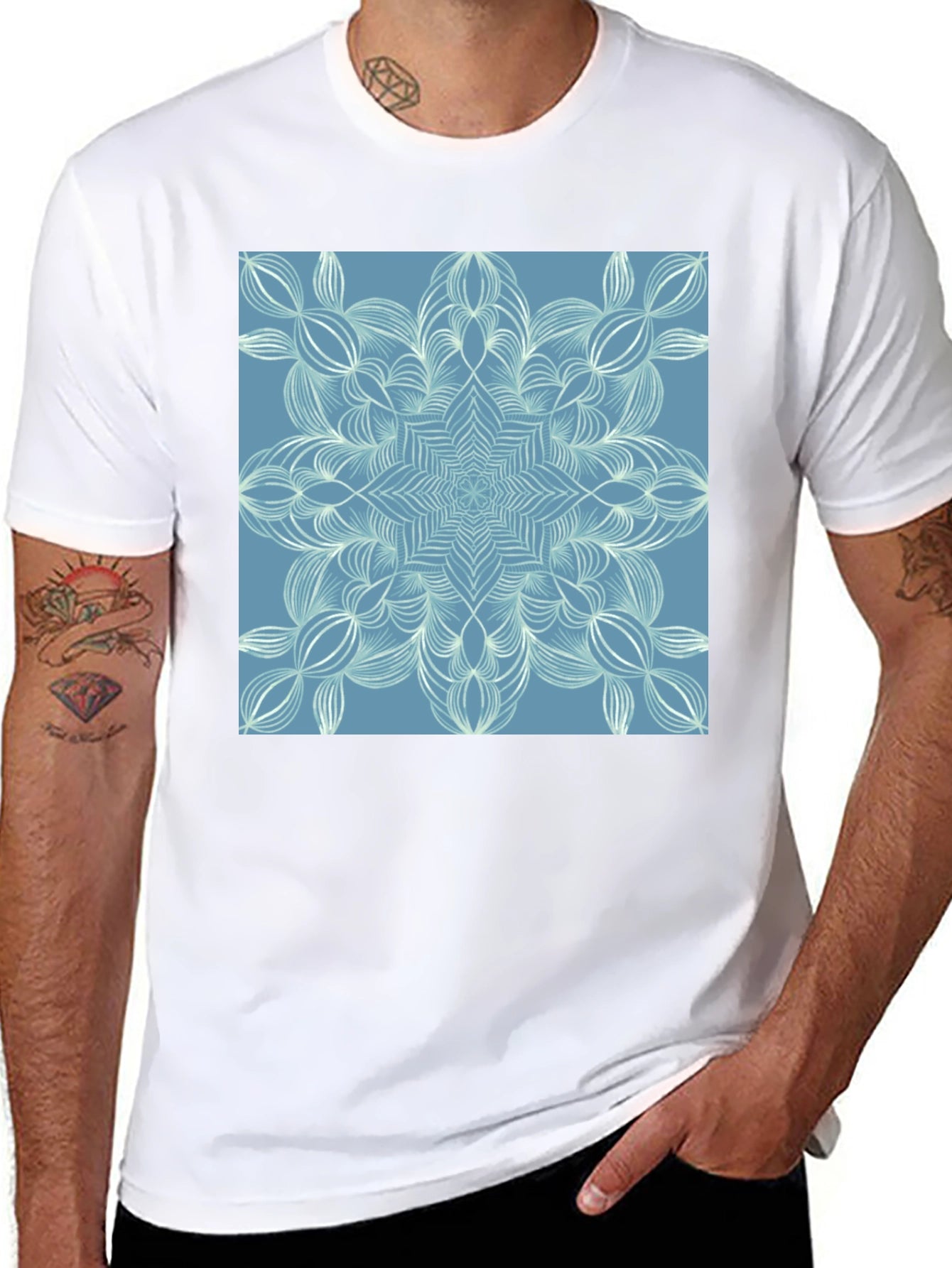 Geometric Snowflake Graphic Tee - Black
