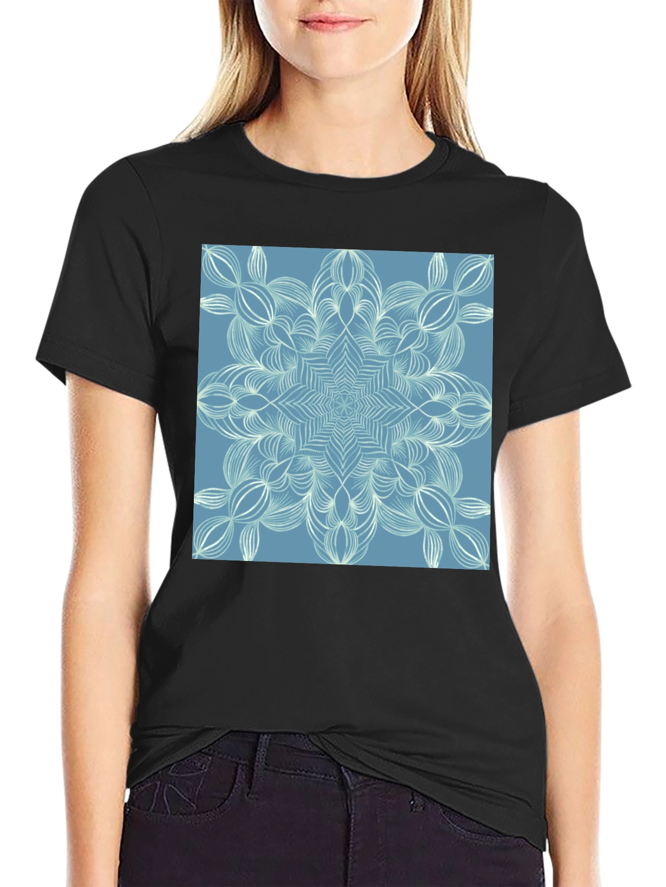Geometric Snowflake Graphic Tee - Black