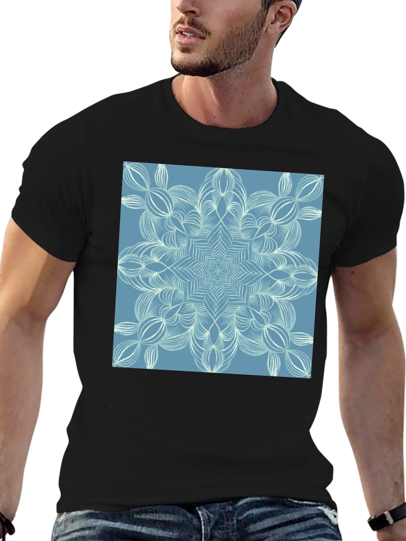 Geometric Snowflake Graphic Tee - Black