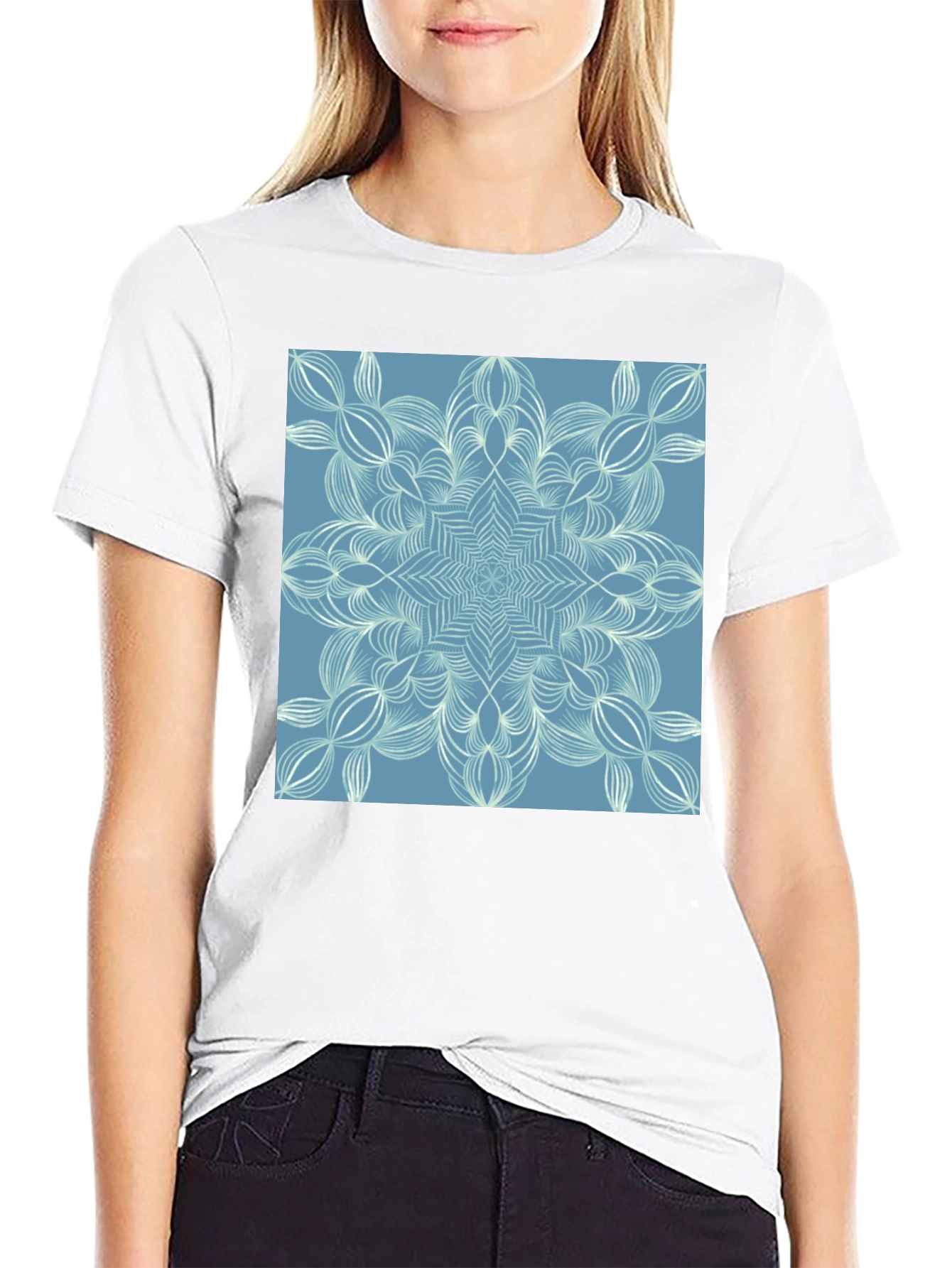 Geometric Snowflake Graphic Tee - Black