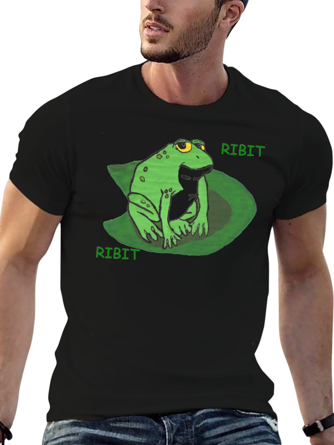 Ribit Frog Tee - Comfy Black Cotton T-Shirt