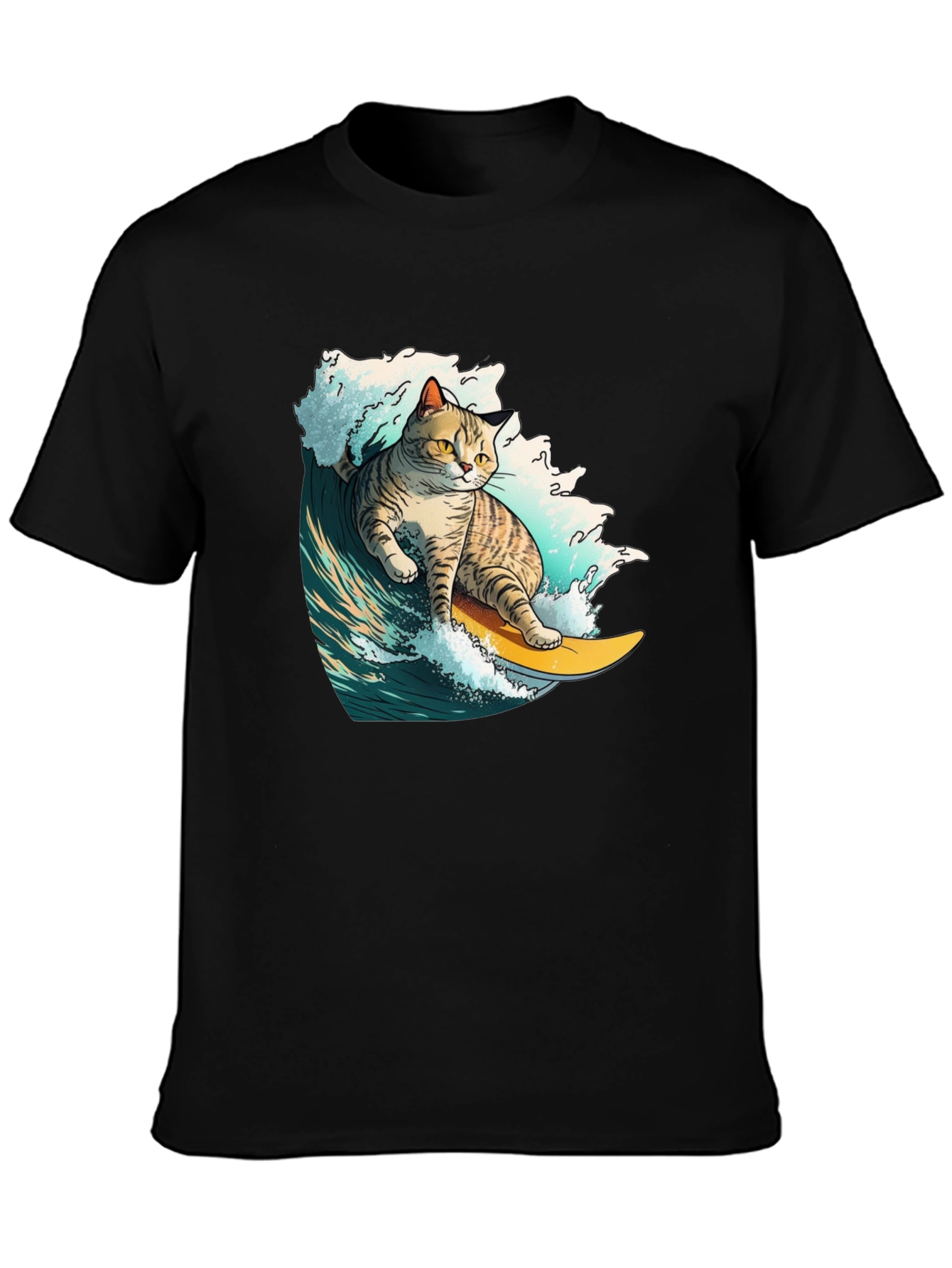 Surfing Cat Graphic T-Shirt - Cool Animal Tee