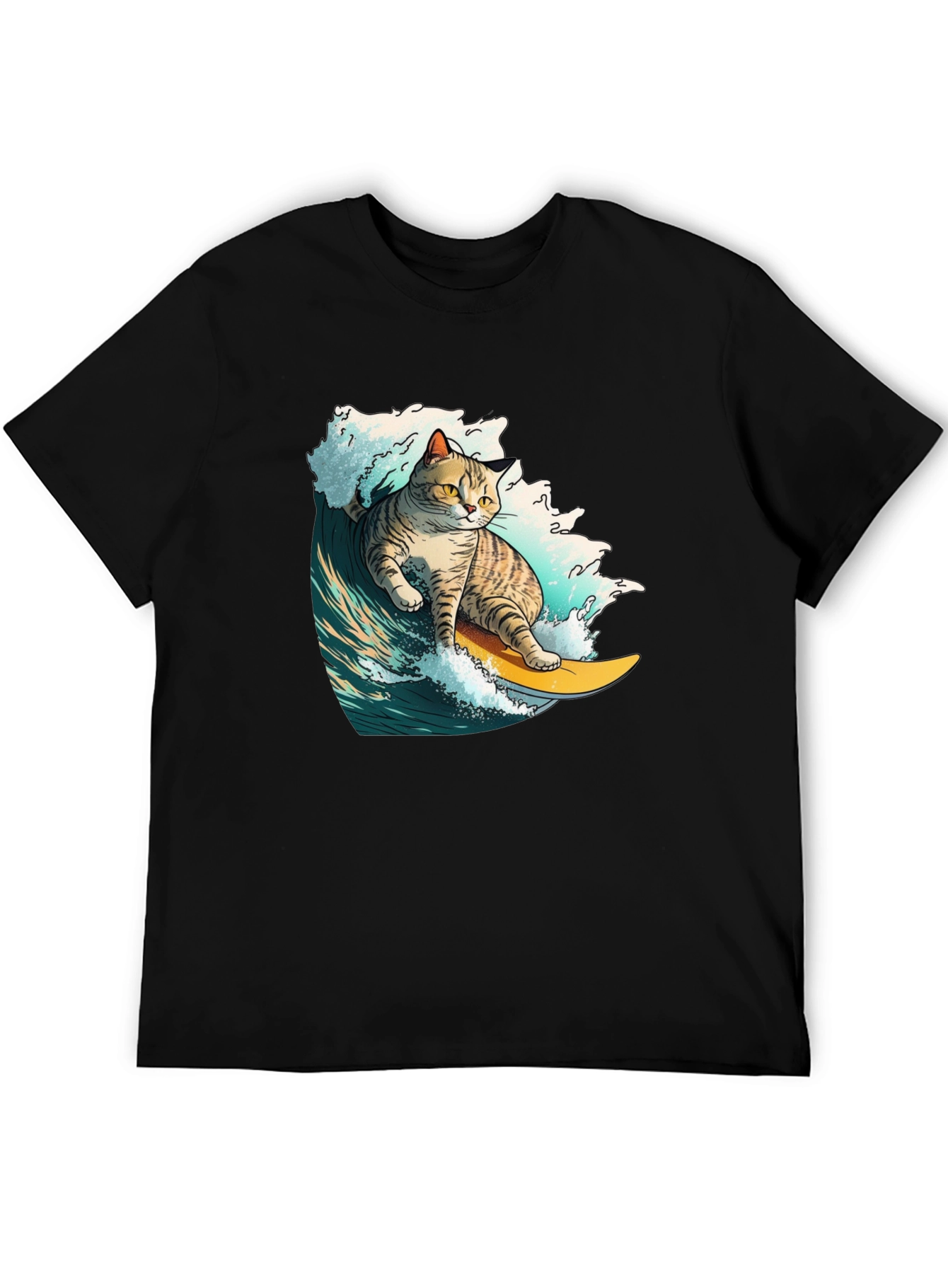 Surfing Cat Graphic T-Shirt - Cool Animal Tee