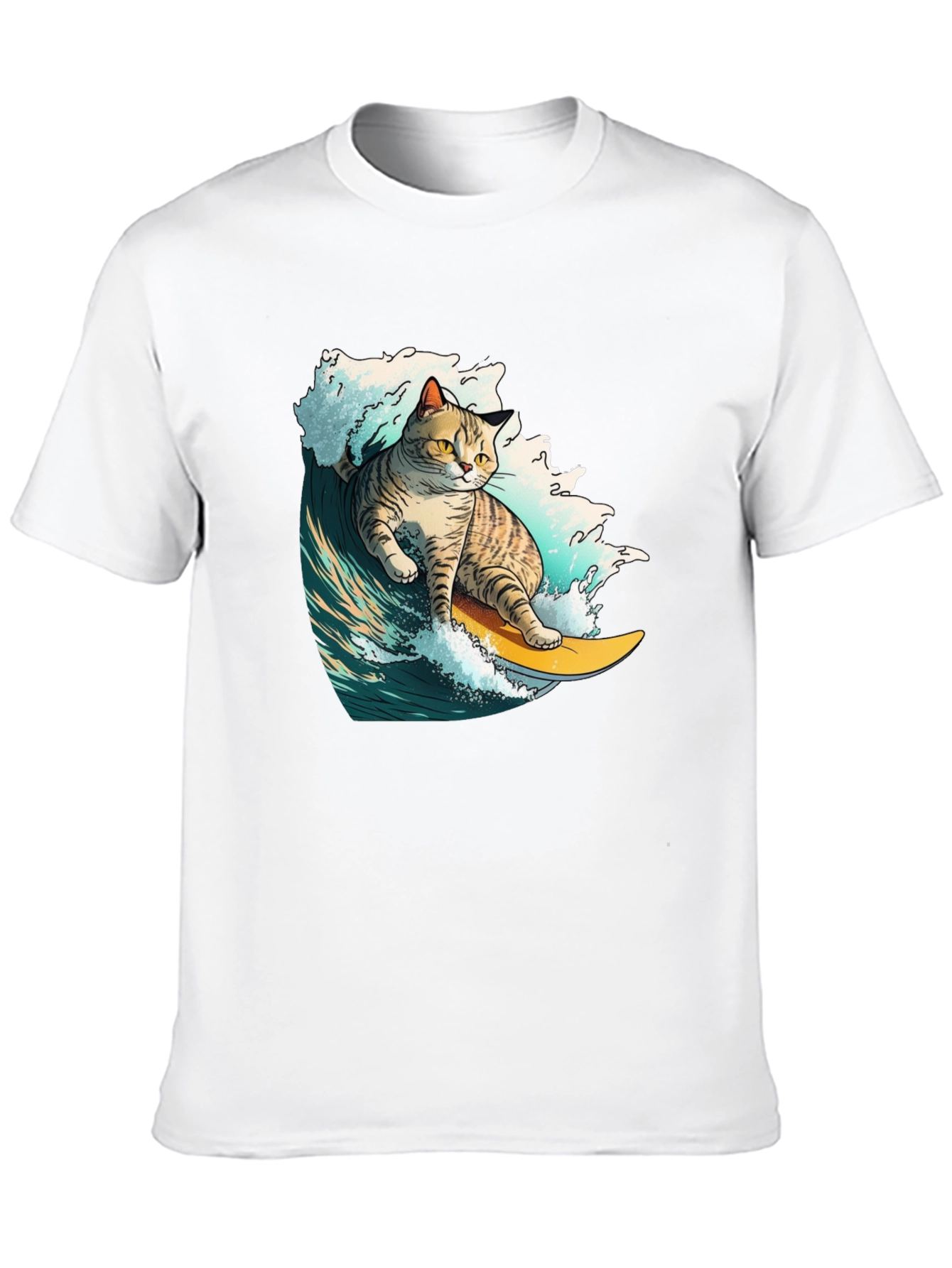 Surfing Cat Graphic T-Shirt - Cool Animal Tee