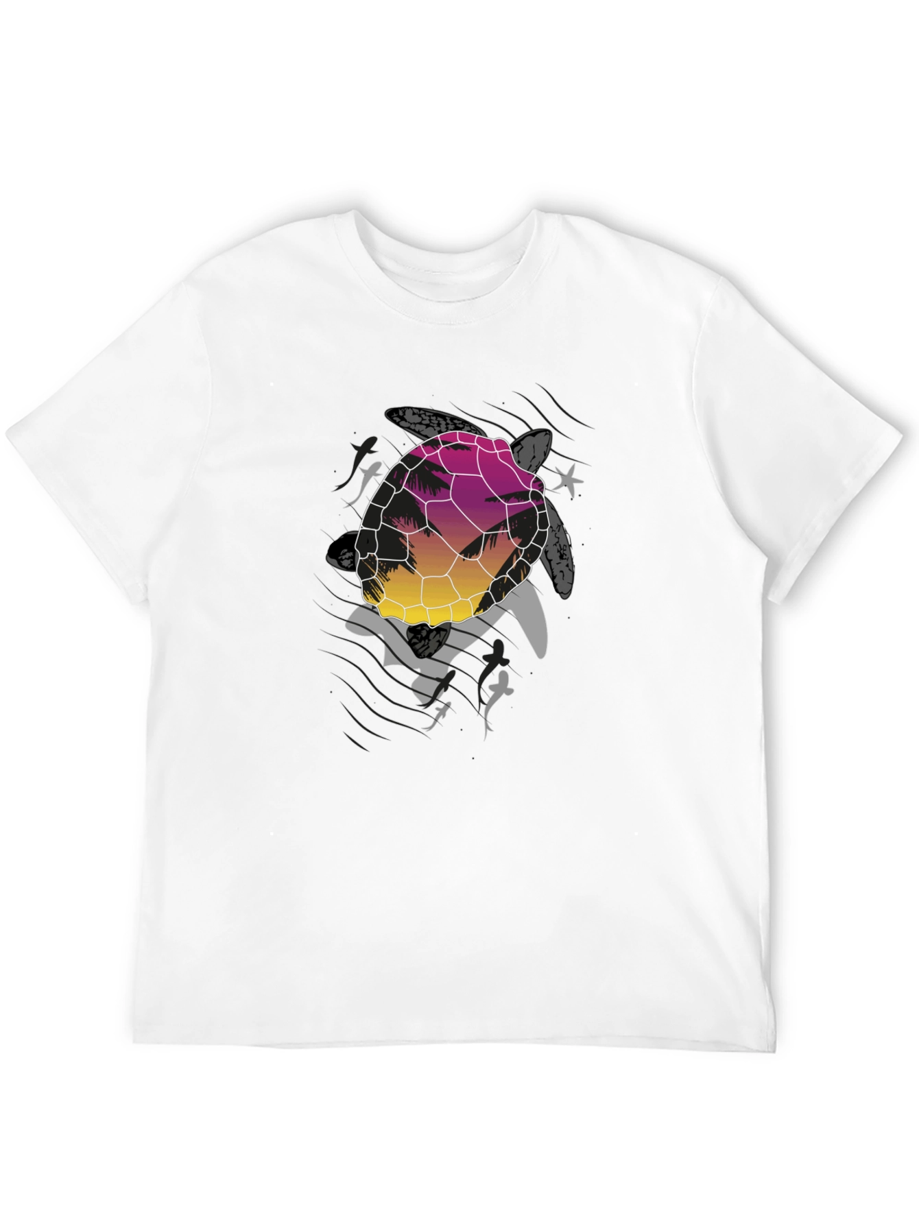 Sunset Turtle Graphic Tee - Black Cotton Blend