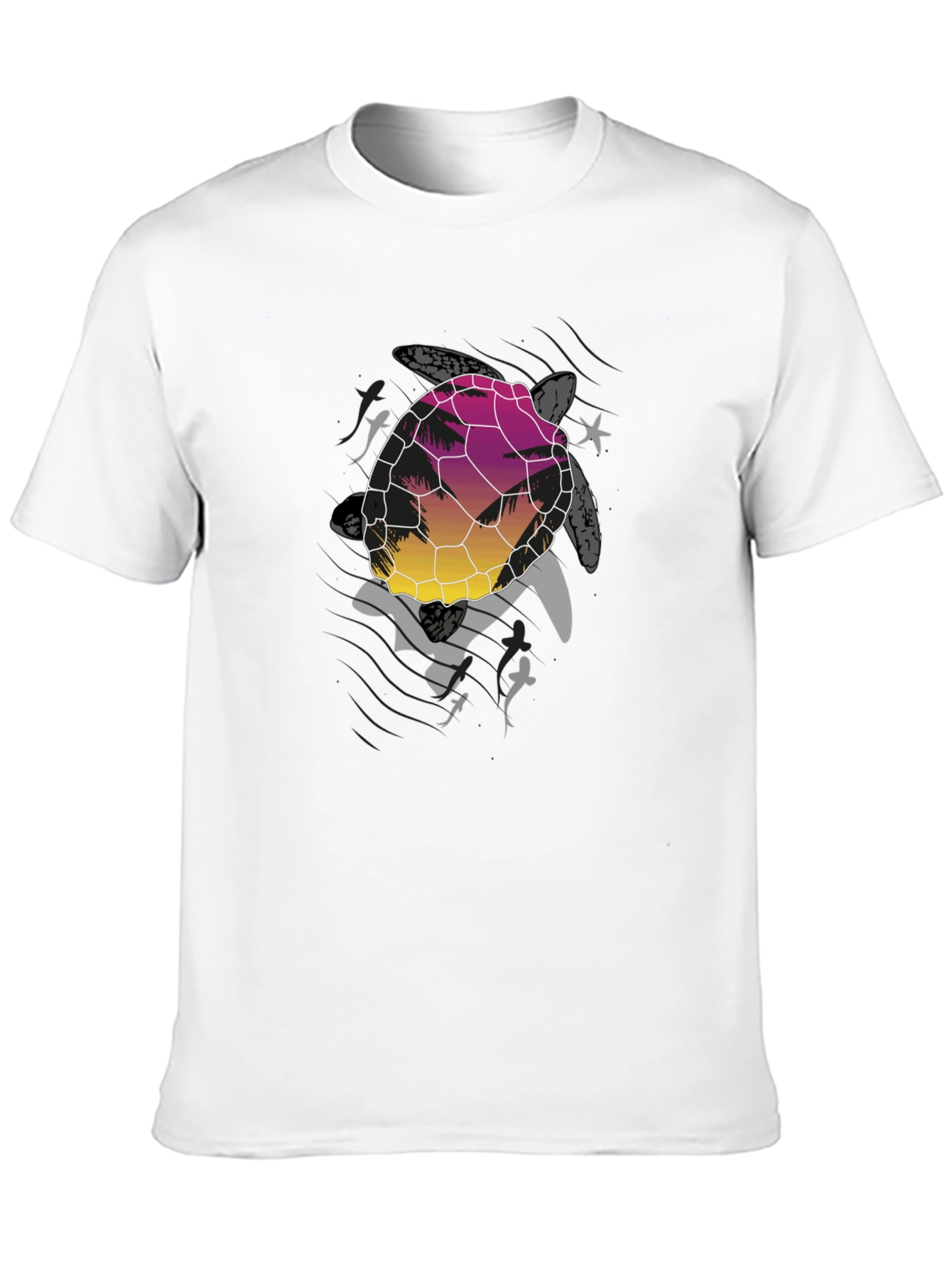 Sunset Turtle Graphic Tee - Black Cotton Blend