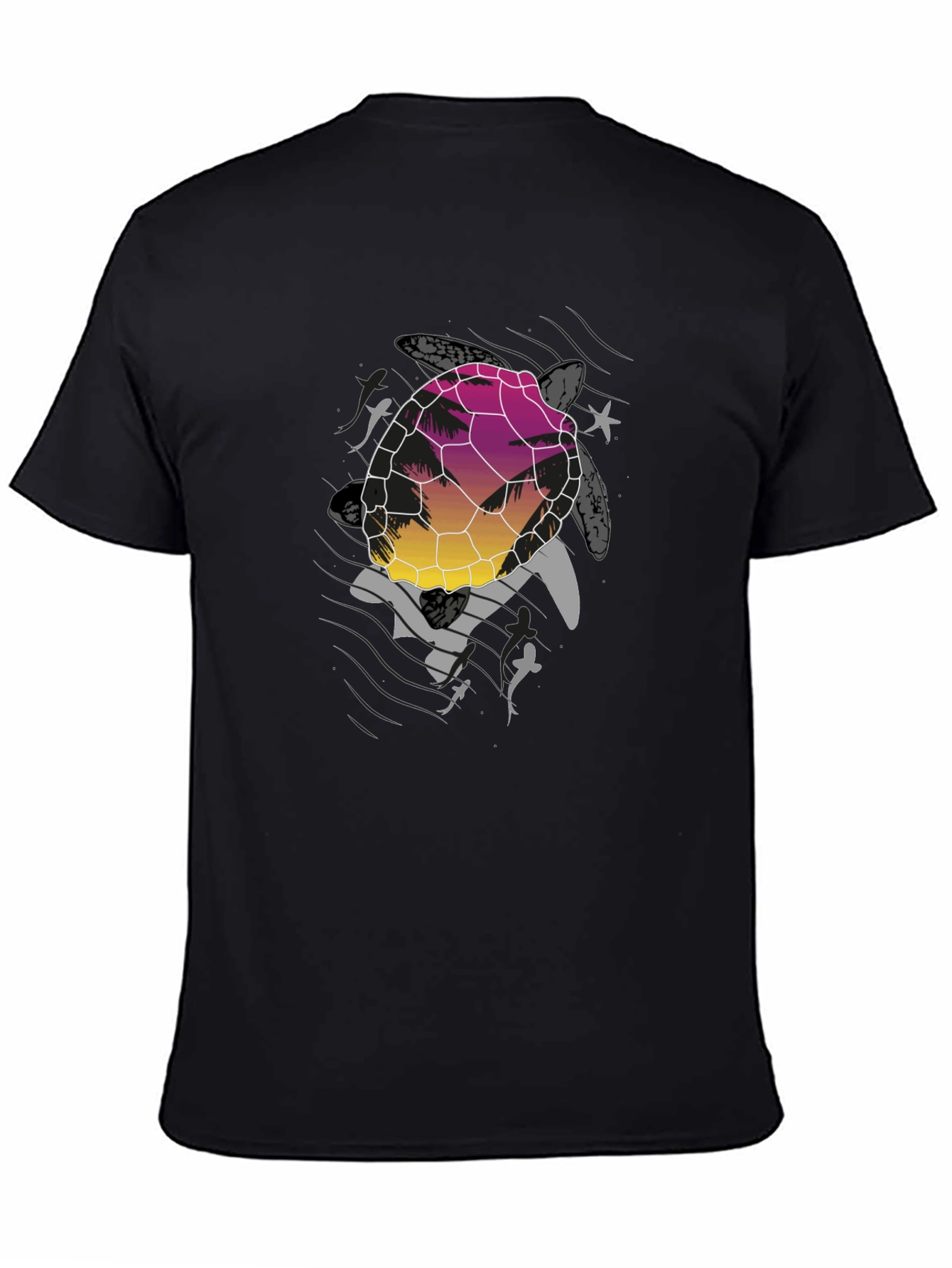 Sunset Turtle Graphic Tee - Black Cotton Blend