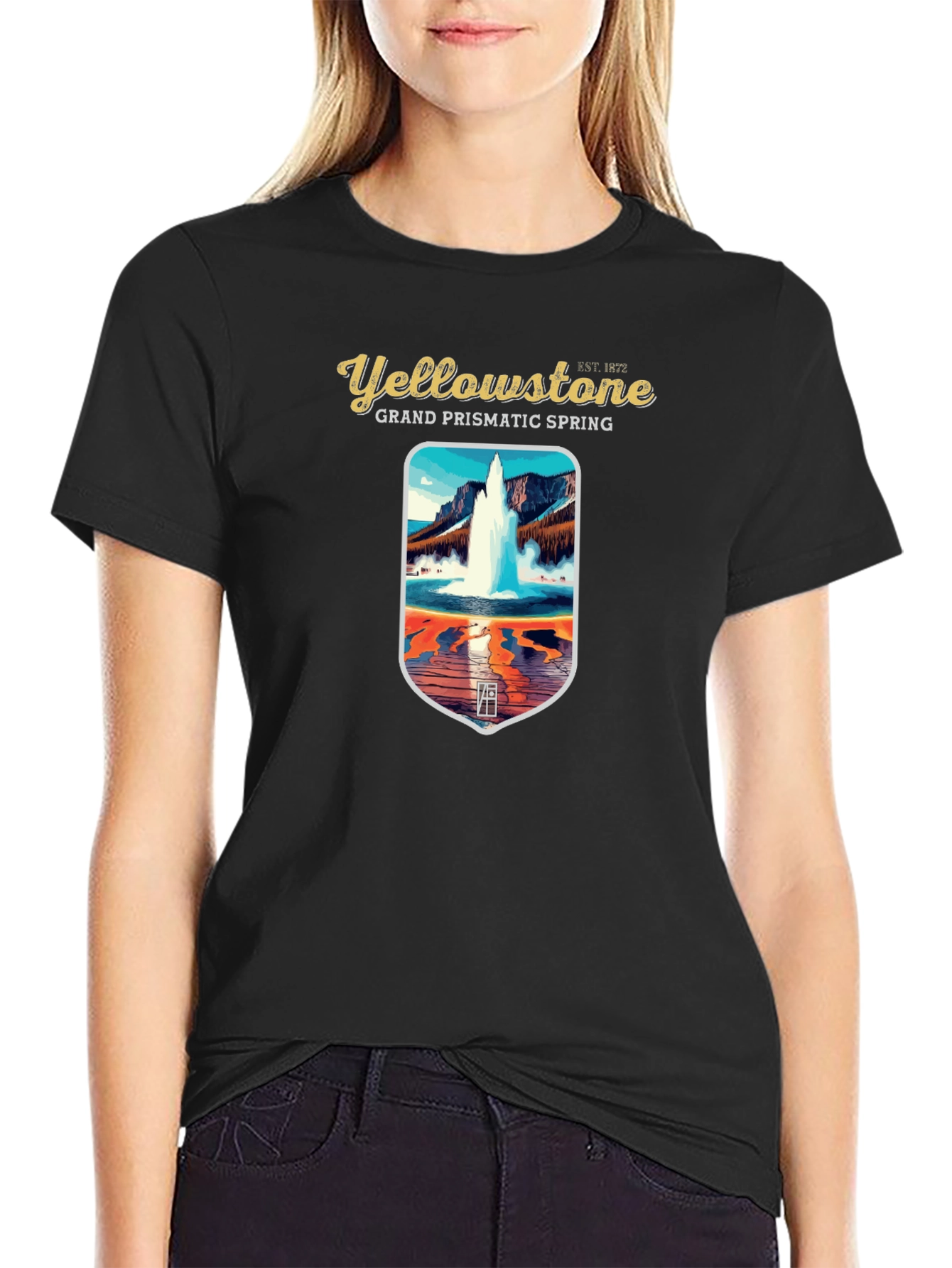 Yellowstone Grand Prismatic Spring Black Graphic T-Shirt