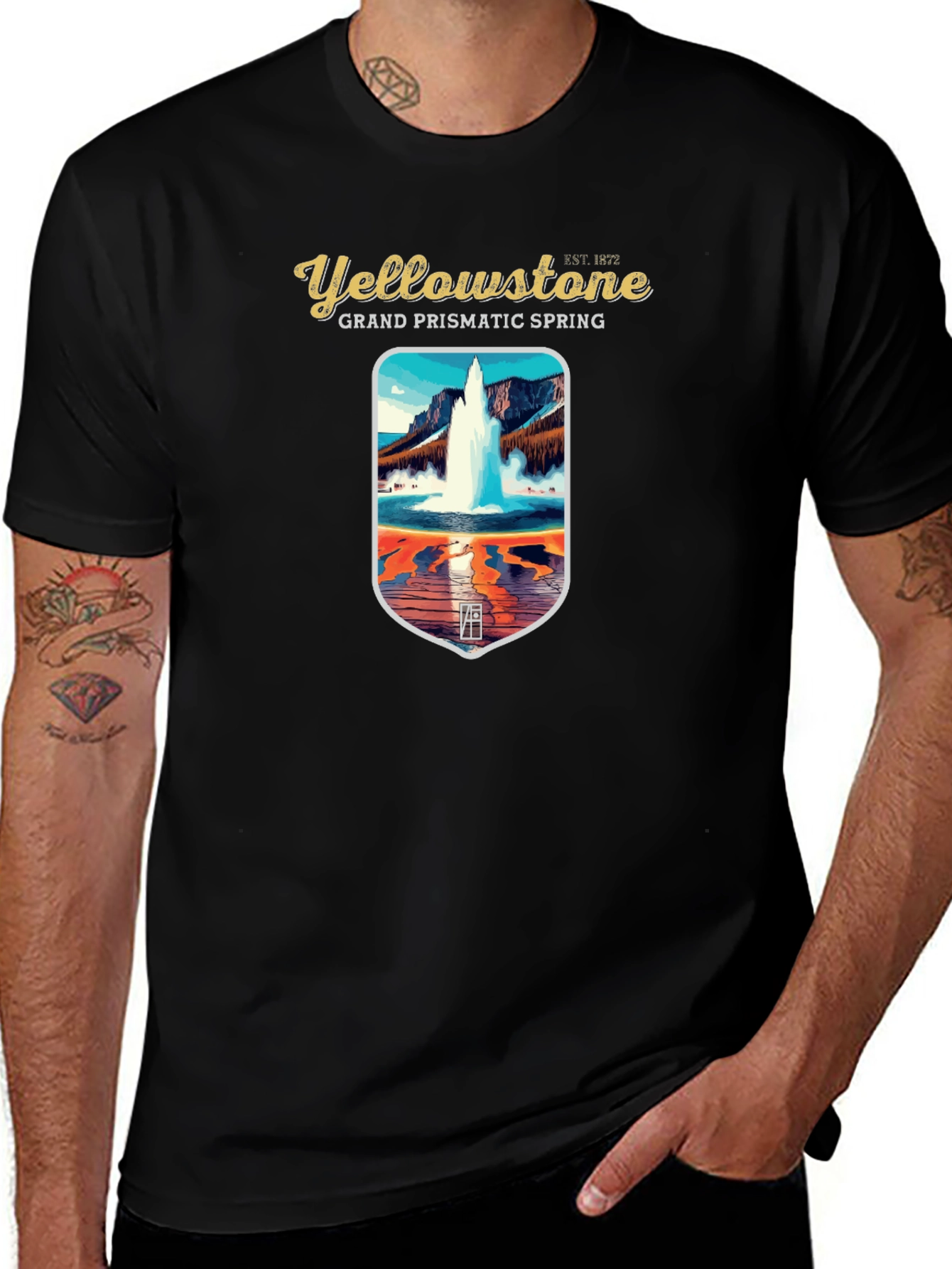 Yellowstone Grand Prismatic Spring Black Graphic T-Shirt