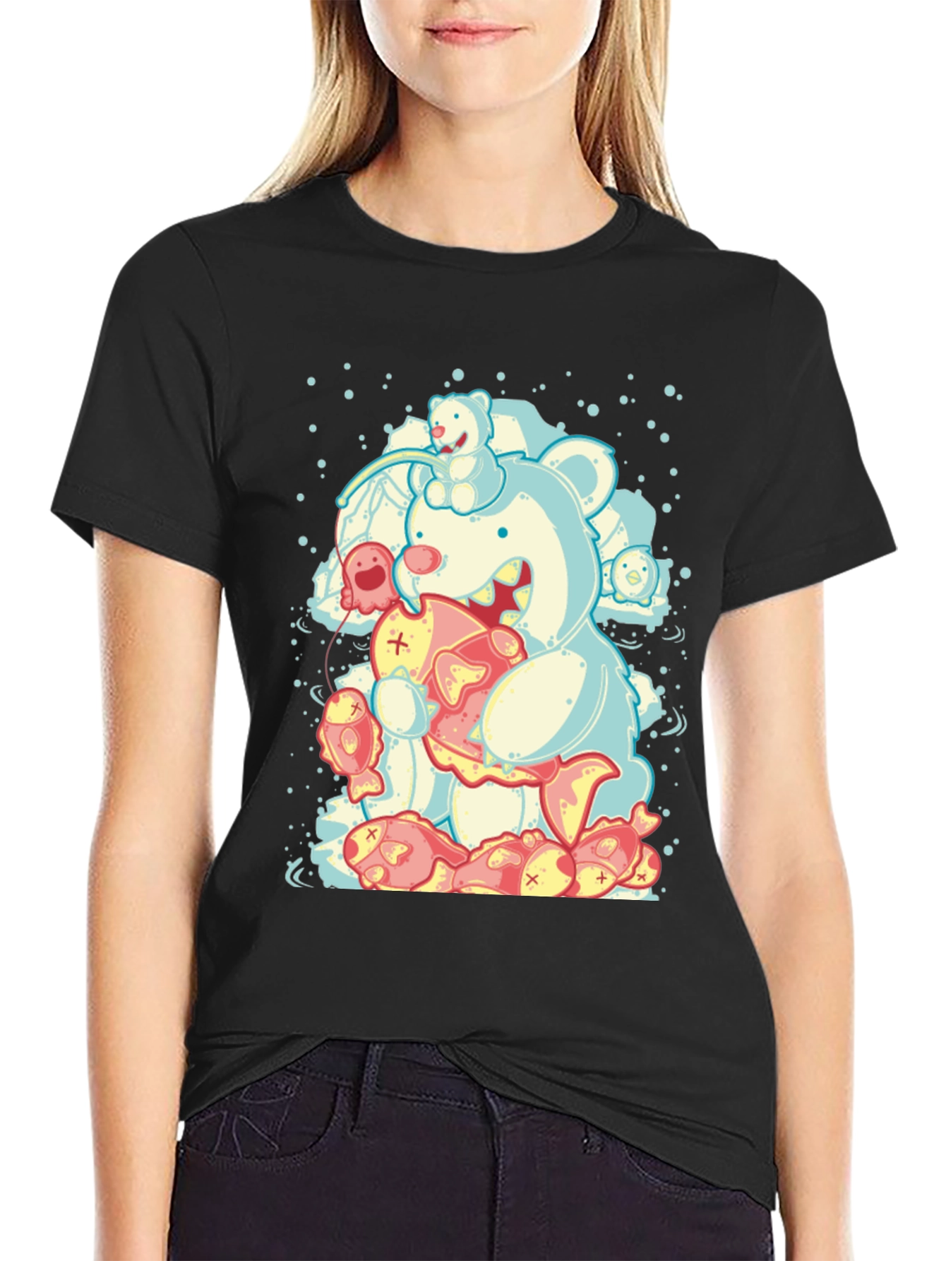 Bear Fish Graphic Black Tee