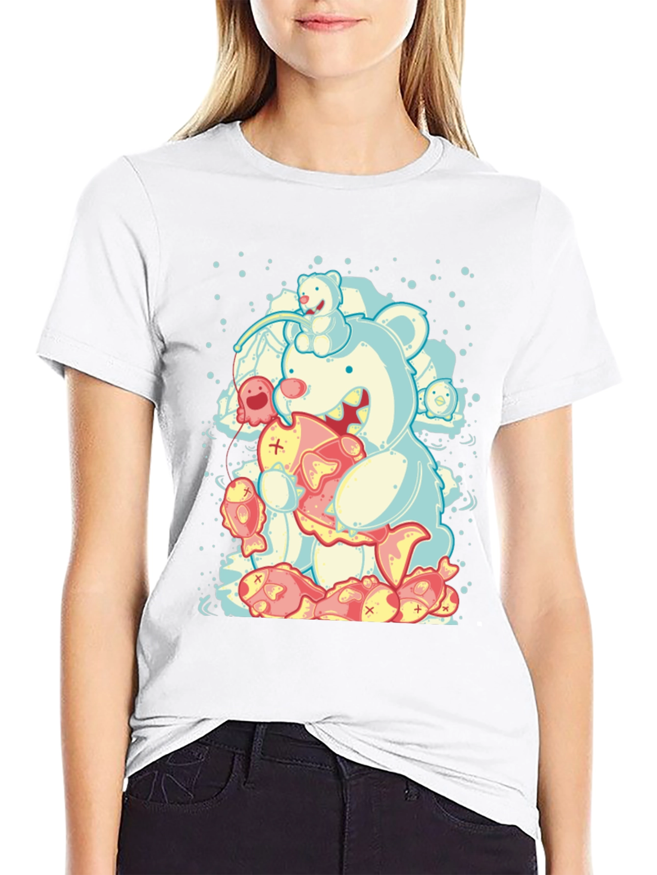 Bear Fish Graphic Black Tee