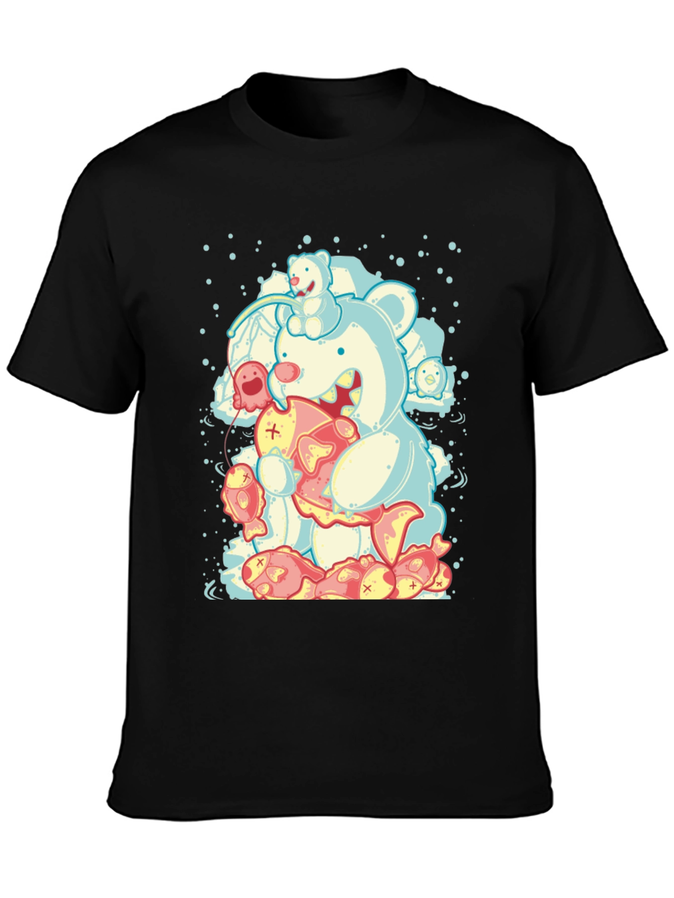 Bear Fish Graphic Black Tee