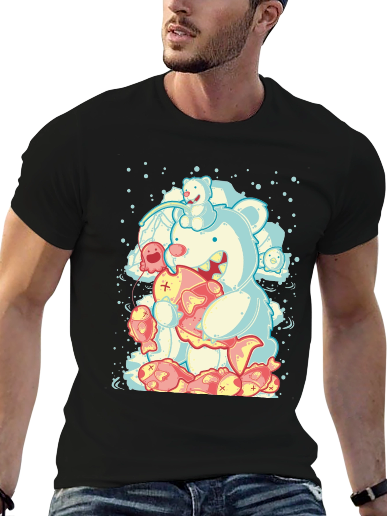 Bear Fish Graphic Black Tee