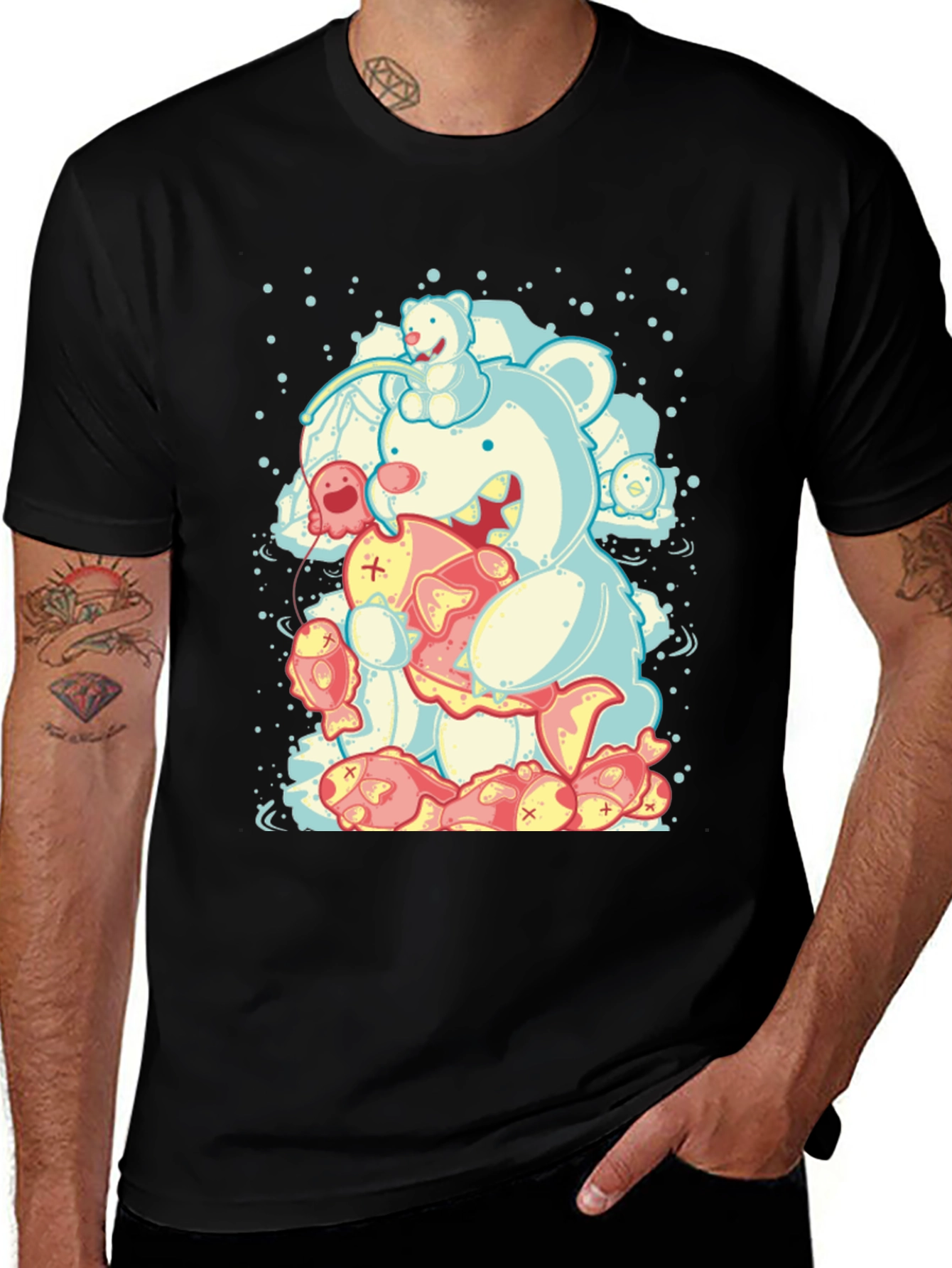 Bear Fish Graphic Black Tee