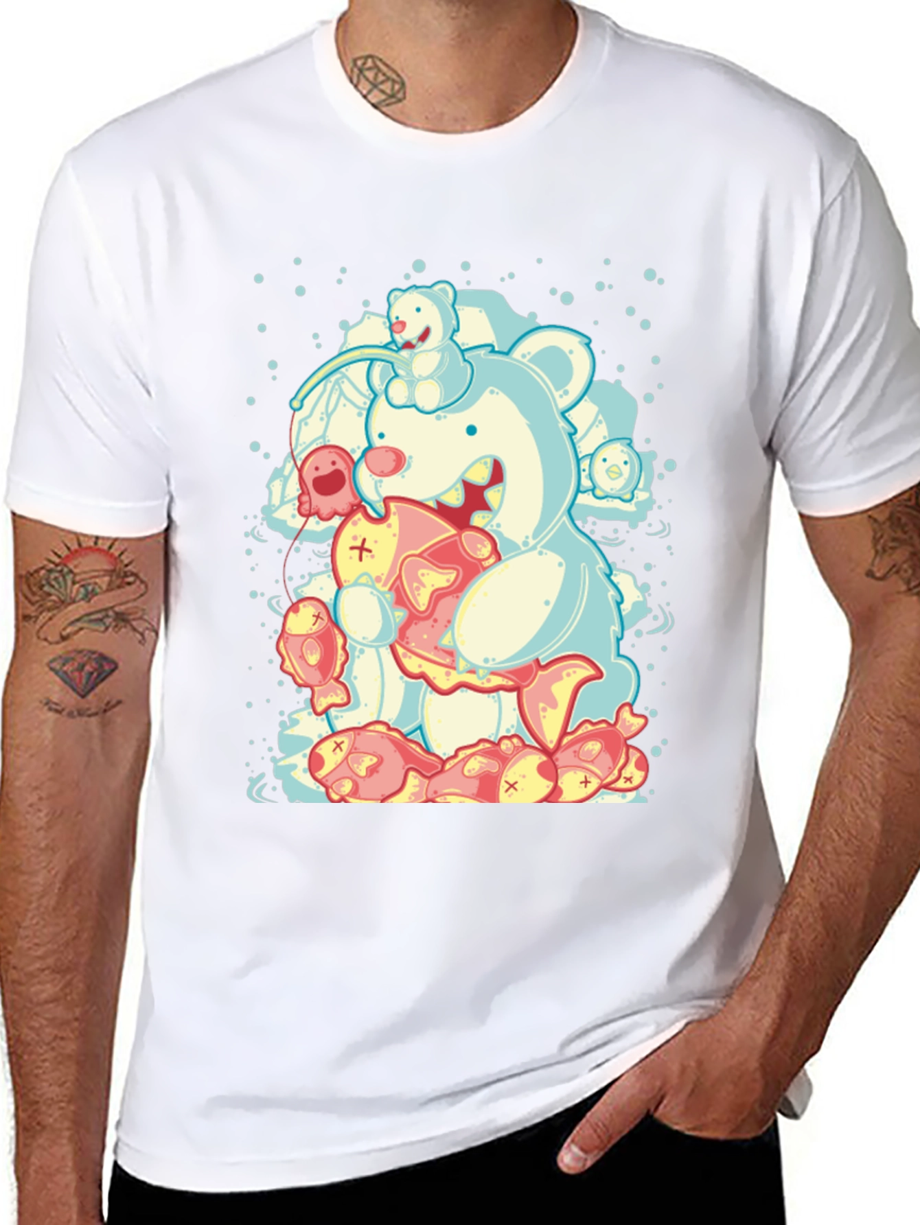 Bear Fish Graphic Black Tee