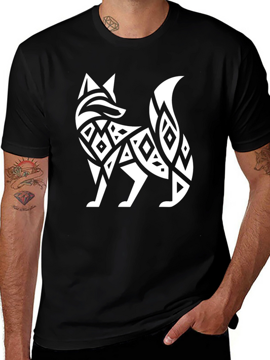 Tribal Fox Graphic Tee - Black Cotton T-Shirt