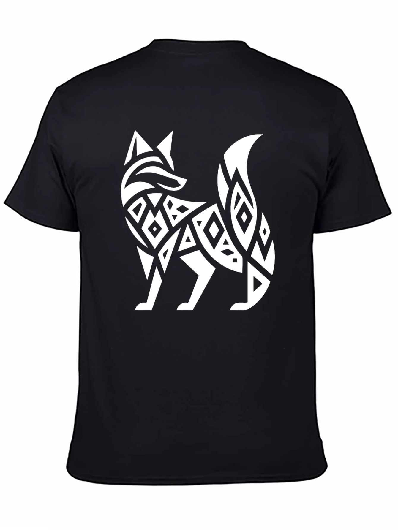Tribal Fox Graphic Tee - Black Cotton T-Shirt