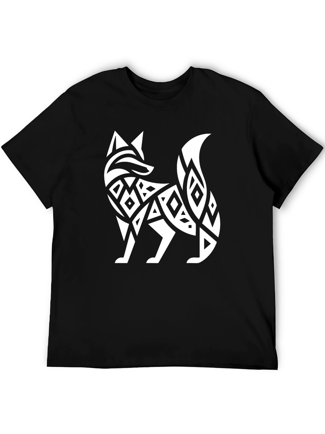 Tribal Fox Graphic Tee - Black Cotton T-Shirt