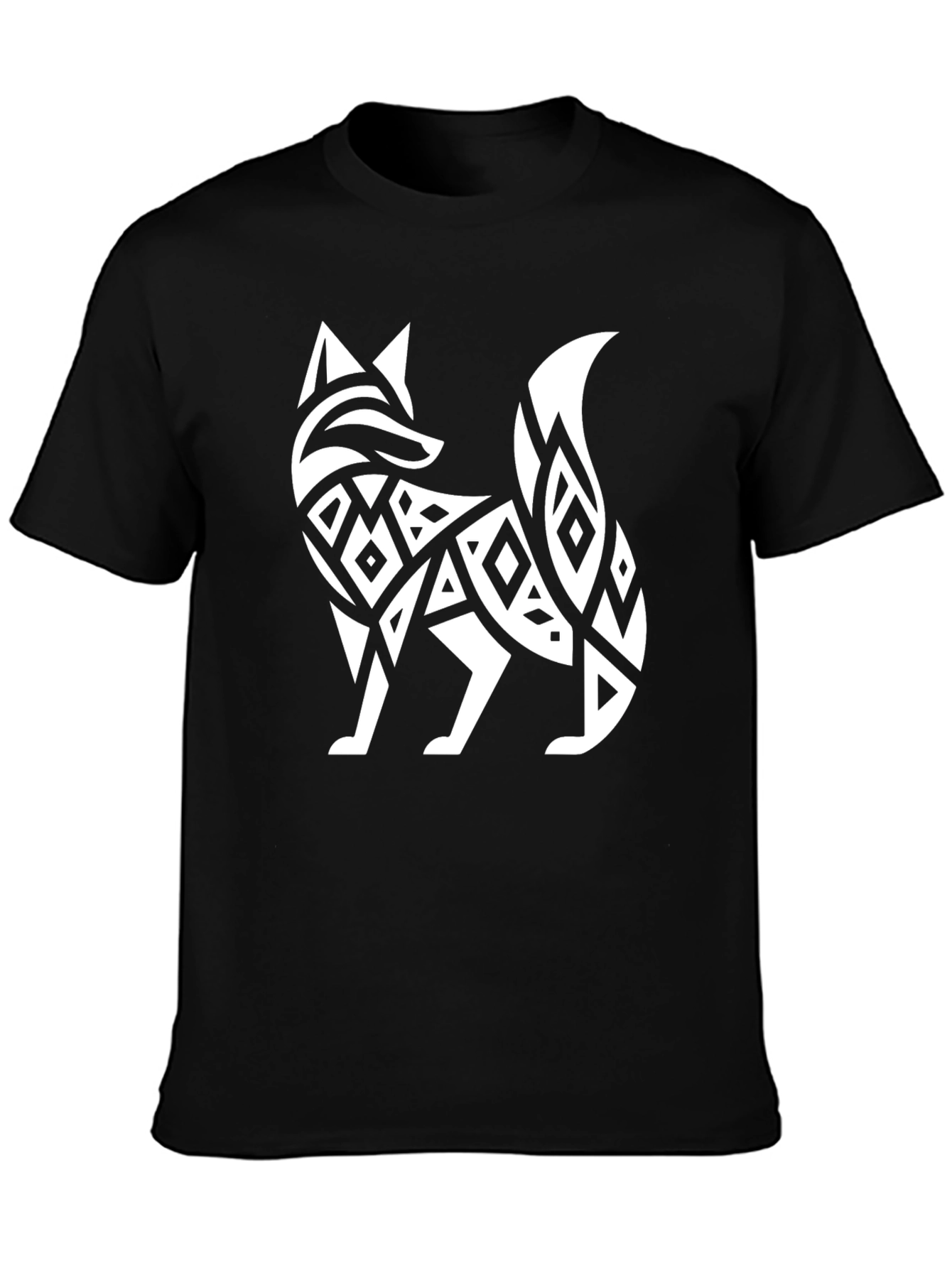 Tribal Fox Graphic Tee - Black Cotton T-Shirt