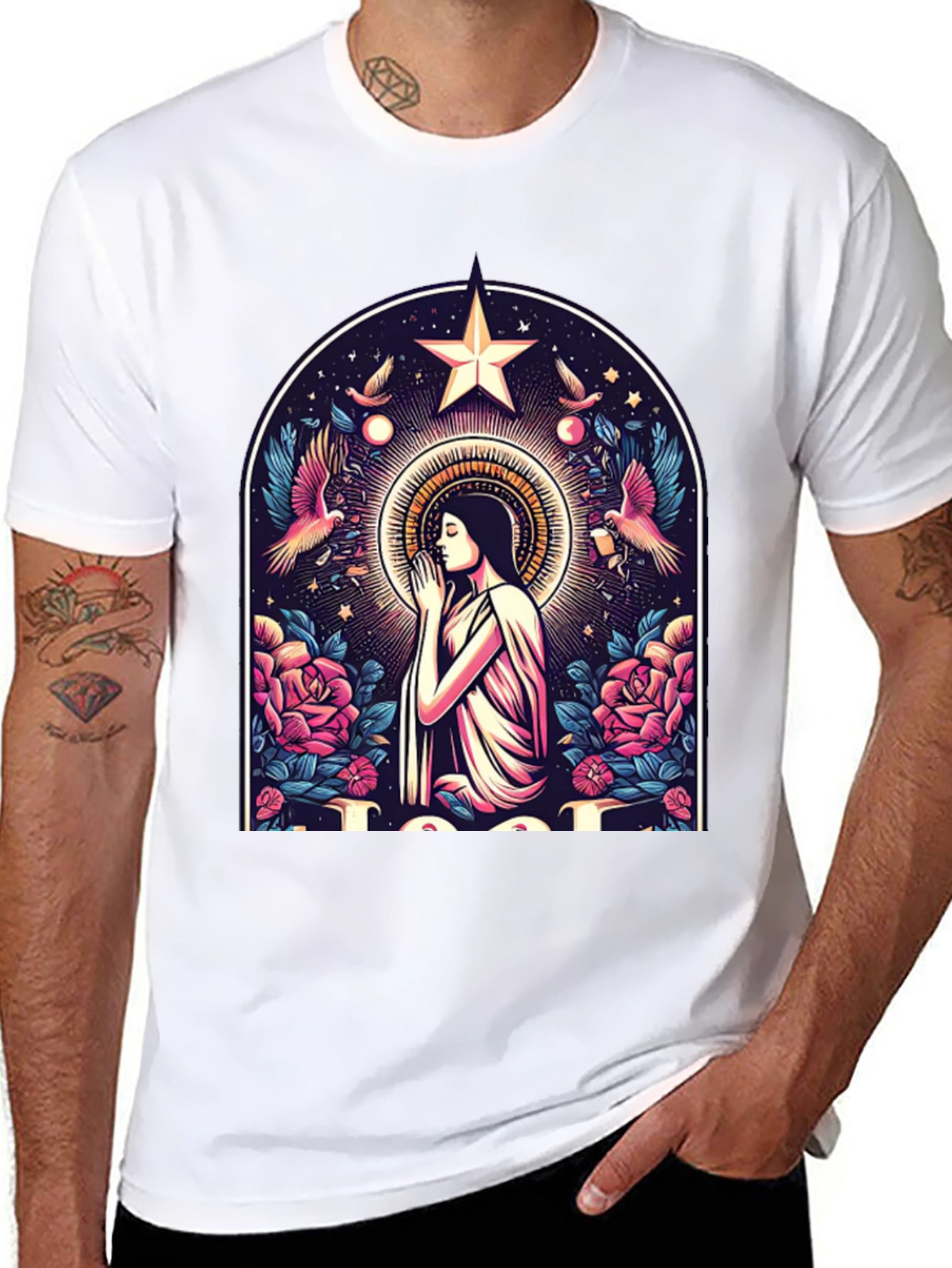 Mystical Praying Woman Graphic Tee - Black