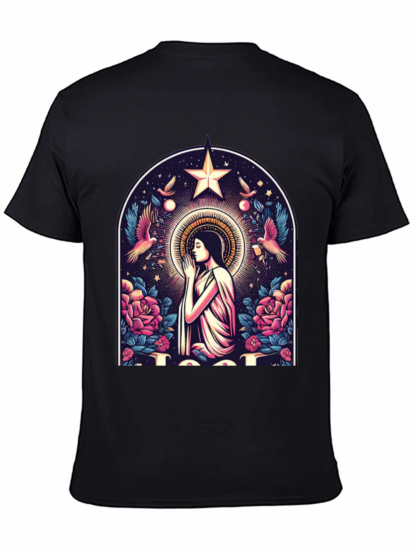 Mystical Praying Woman Graphic Tee - Black