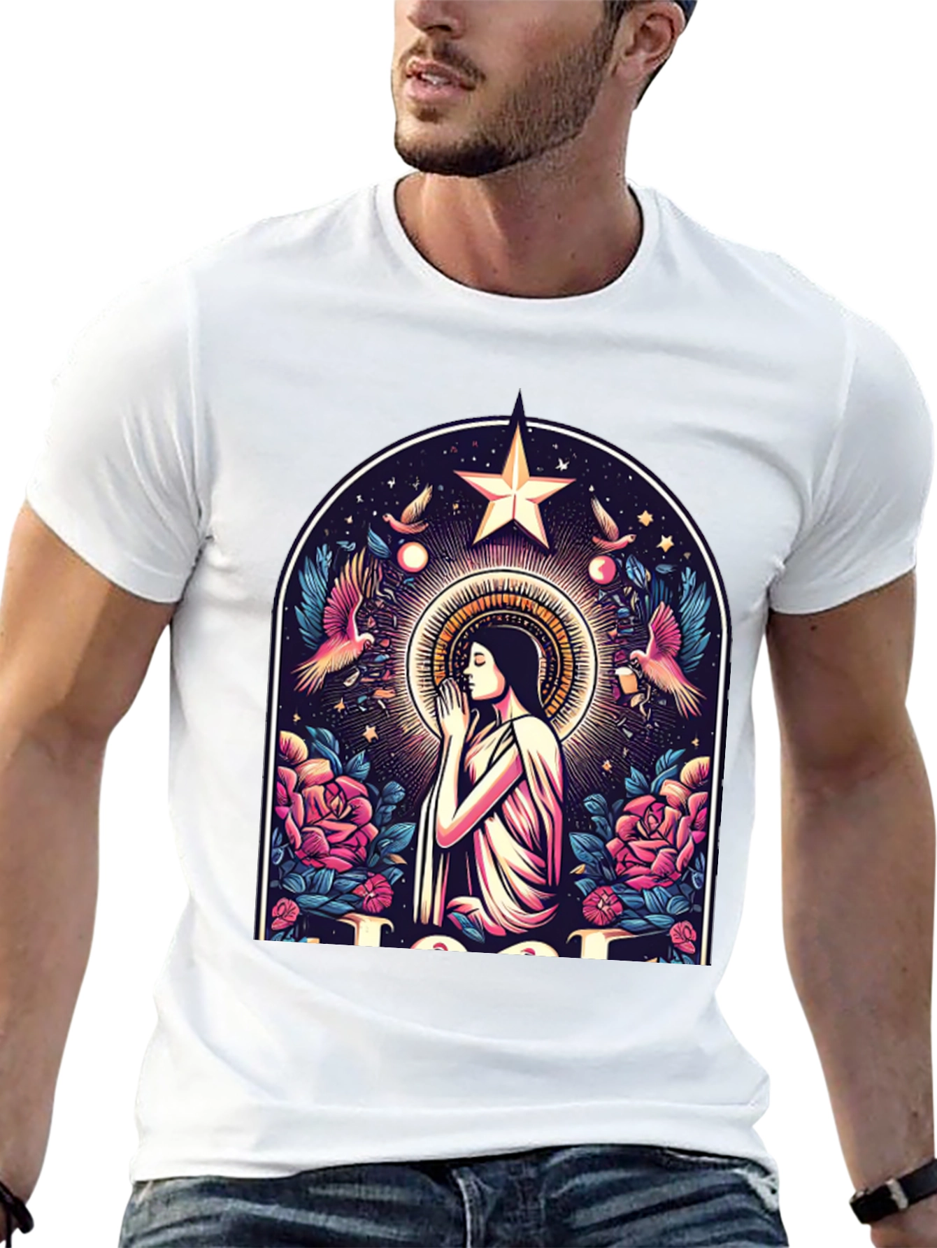 Mystical Praying Woman Graphic Tee - Black