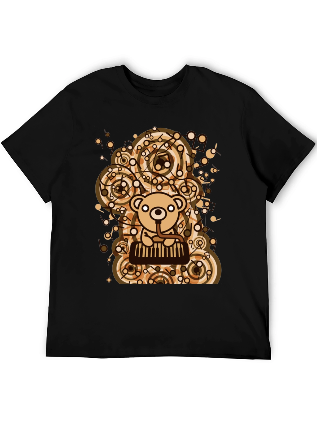 Musical Bear Graphic Tee - Cotton Black T-Shirt