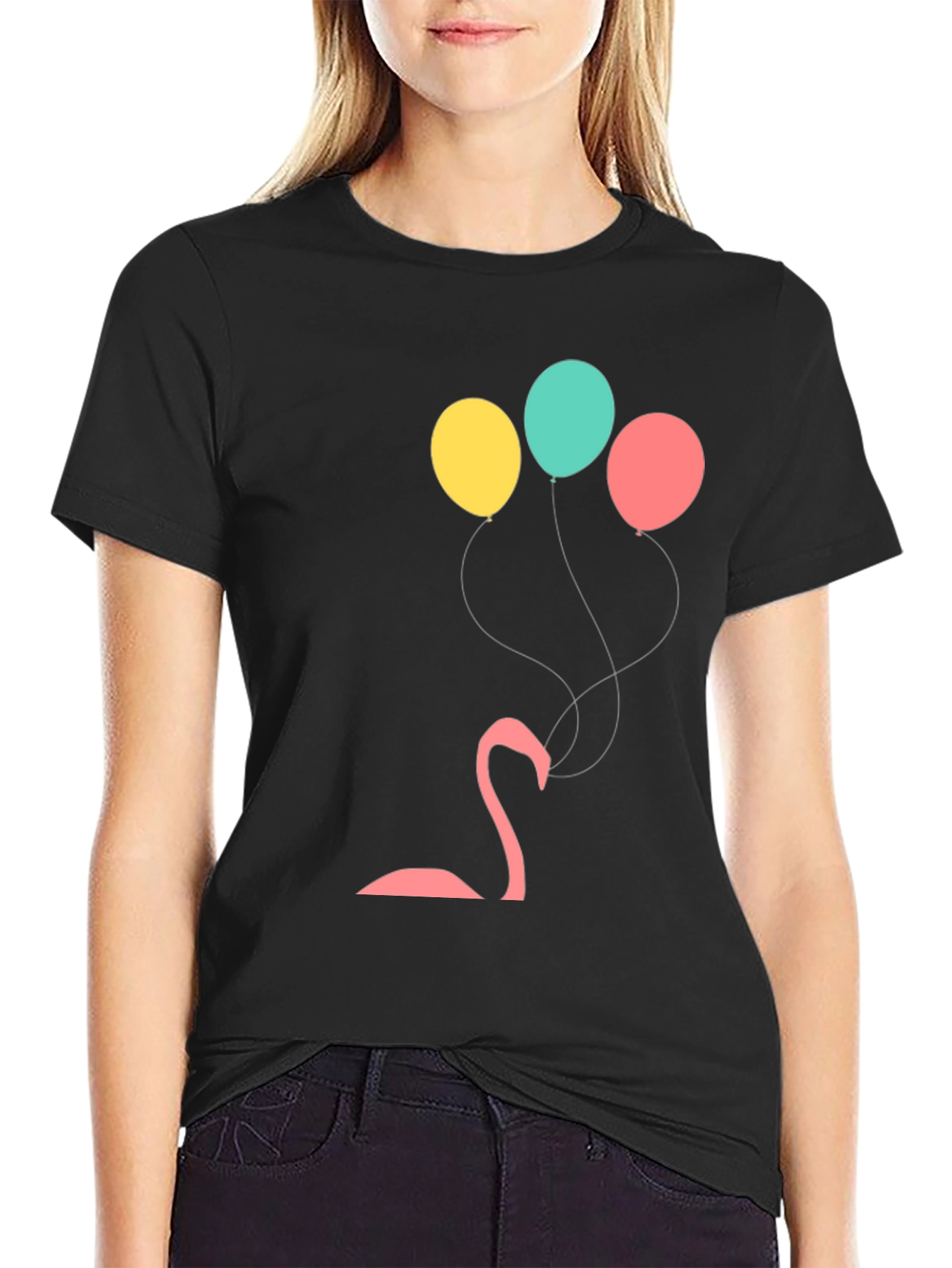Black Flamingo Balloon Graphic Tee