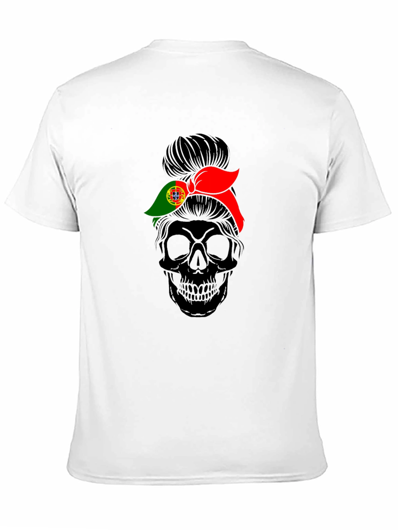 Skull Messy Bun Portugal Flag T-Shirt