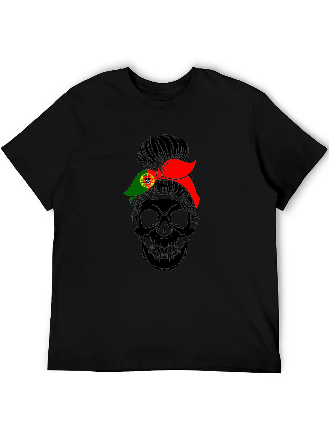 Skull Messy Bun Portugal Flag T-Shirt