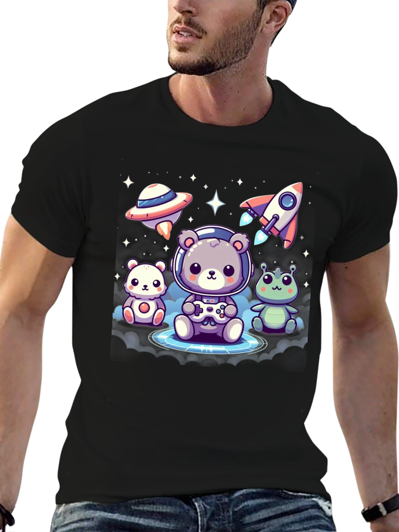 Cute Space Explorer T-Shirt - Black