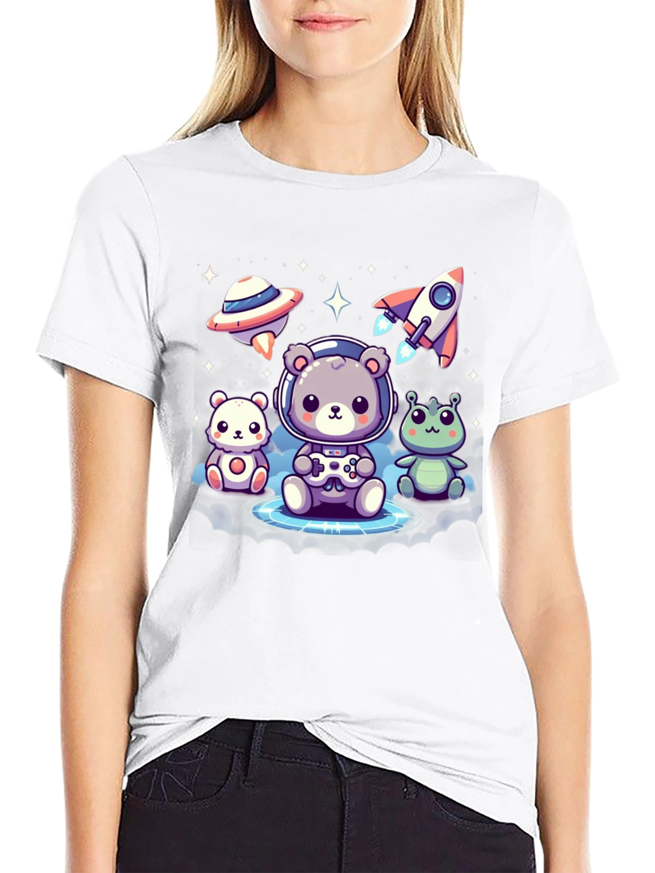 Cute Space Explorer T-Shirt - Black