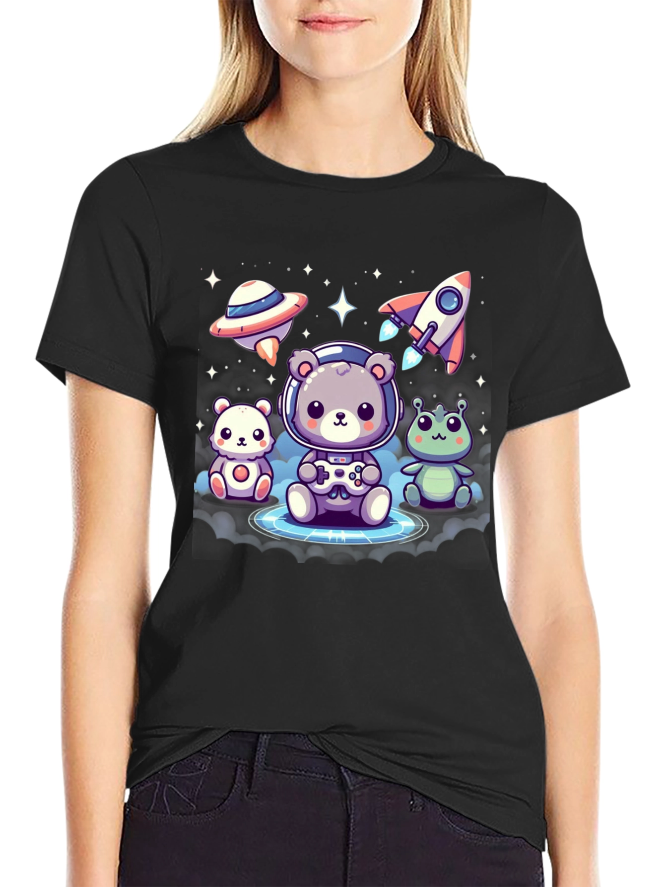 Cute Space Explorer T-Shirt - Black