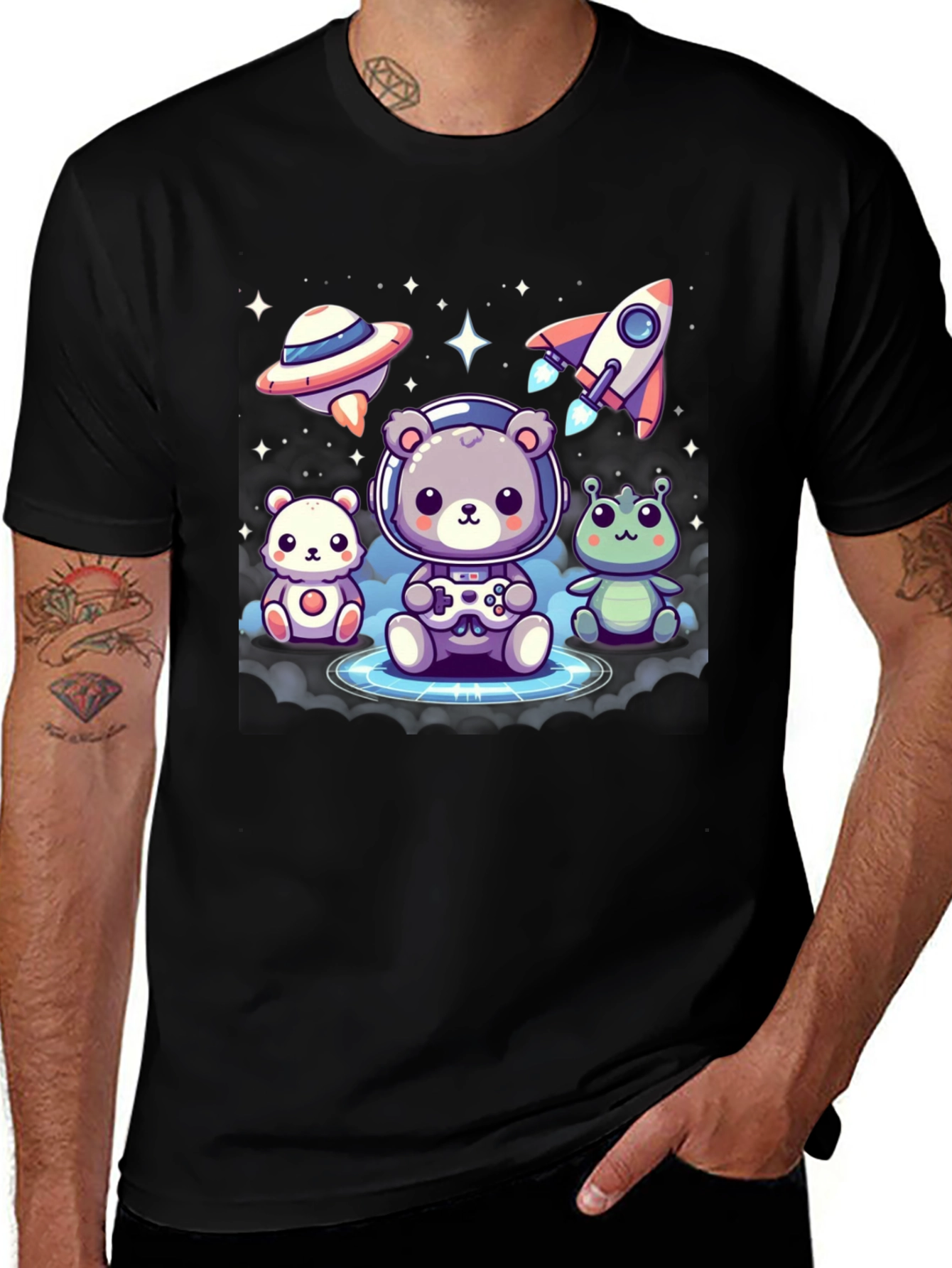 Cute Space Explorer T-Shirt - Black