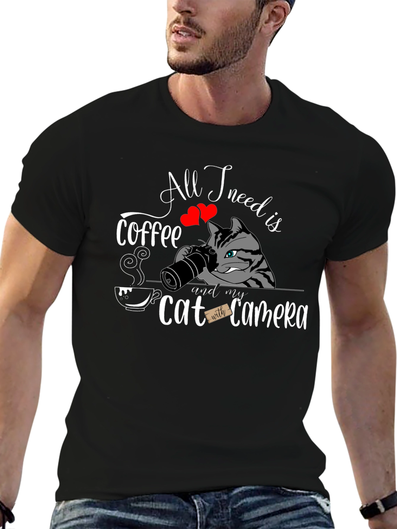Coffee Cat Camera T-Shirt - All I Need Is...
