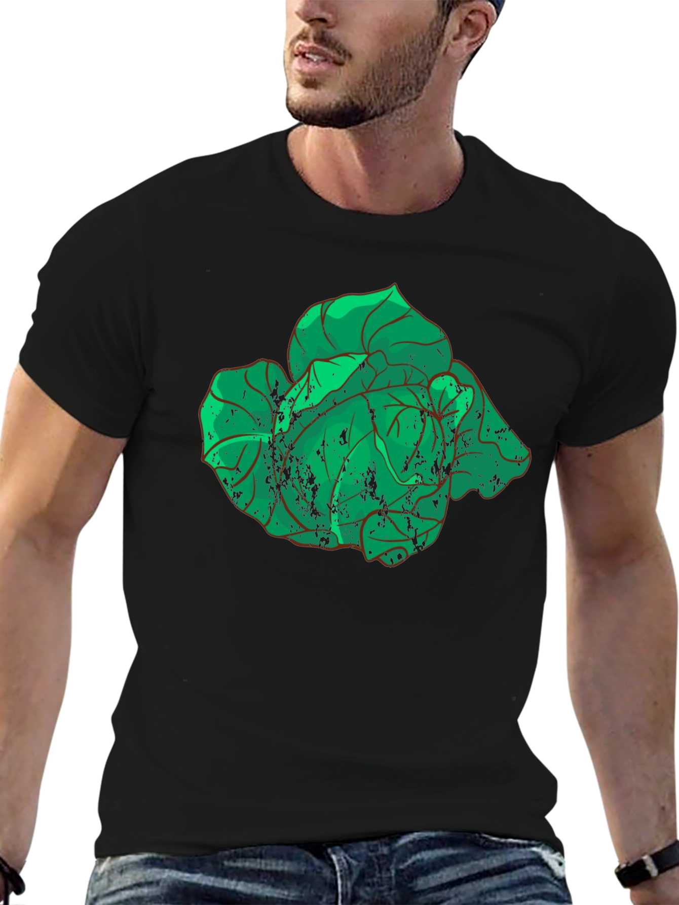Botanical Graphic Tee - Distressed Green Leaves