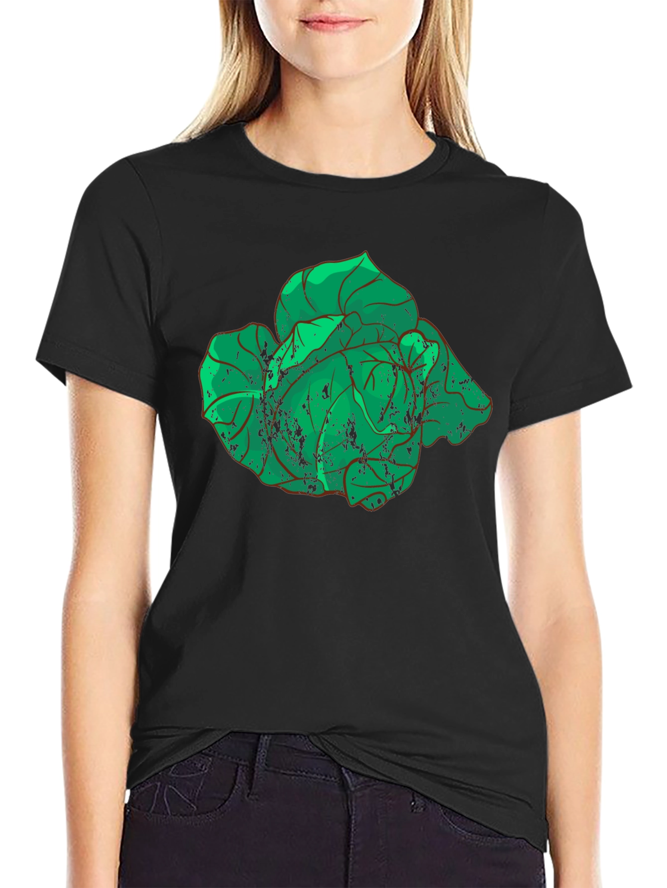 Botanical Graphic Tee - Distressed Green Leaves