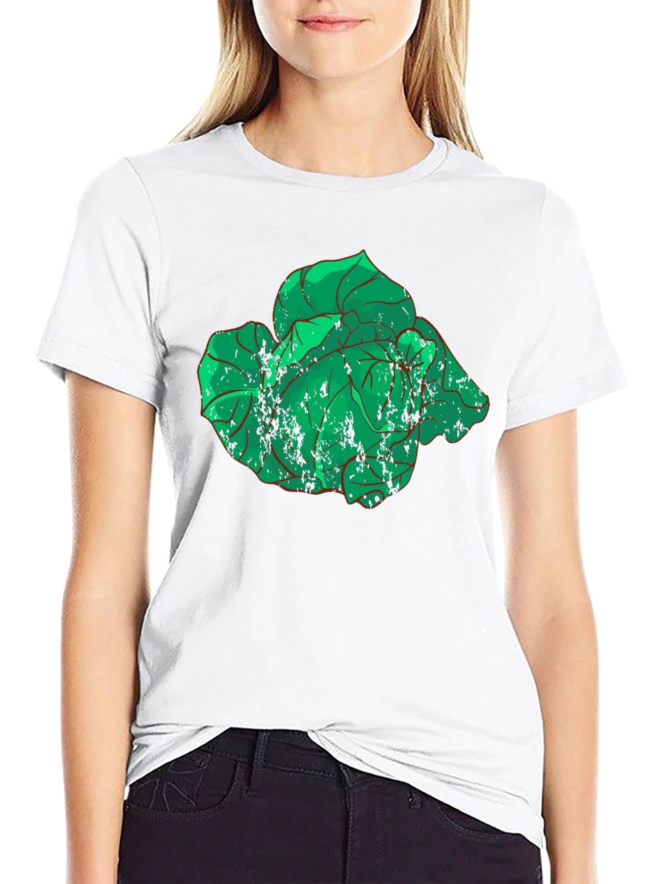 Botanical Graphic Tee - Distressed Green Leaves