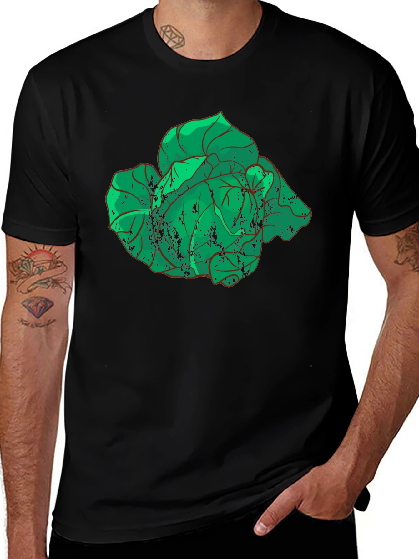 Botanical Graphic Tee - Distressed Green Leaves