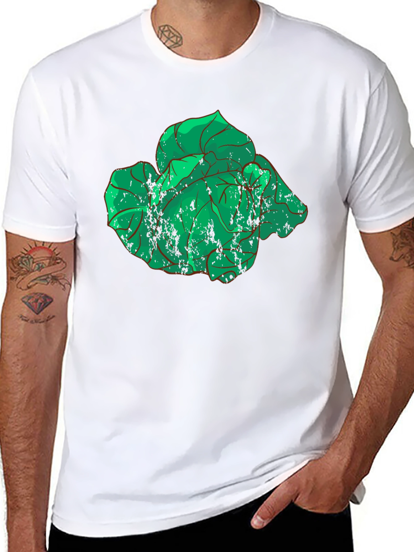 Botanical Graphic Tee - Distressed Green Leaves