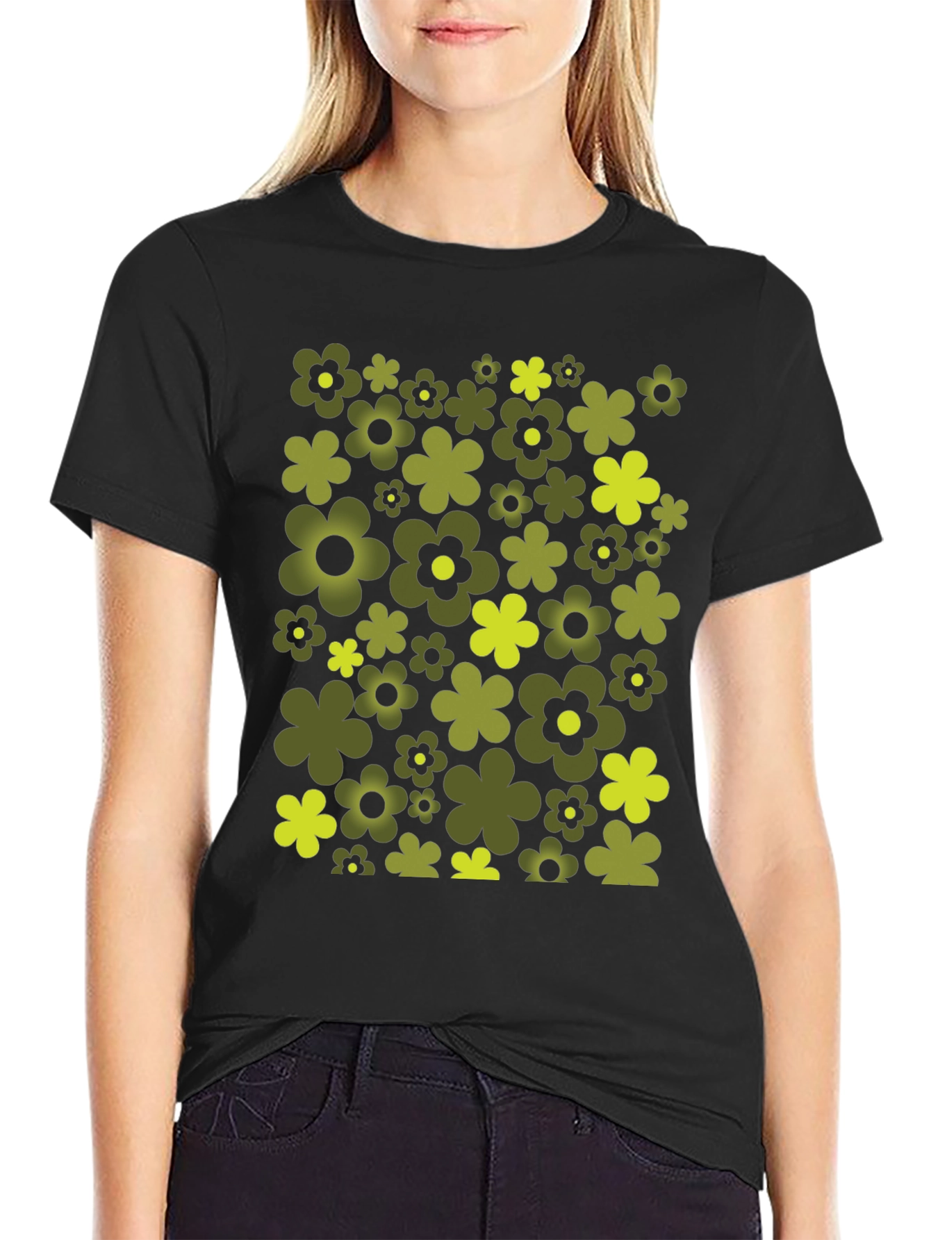 Retro Flower Power Tee - Black
