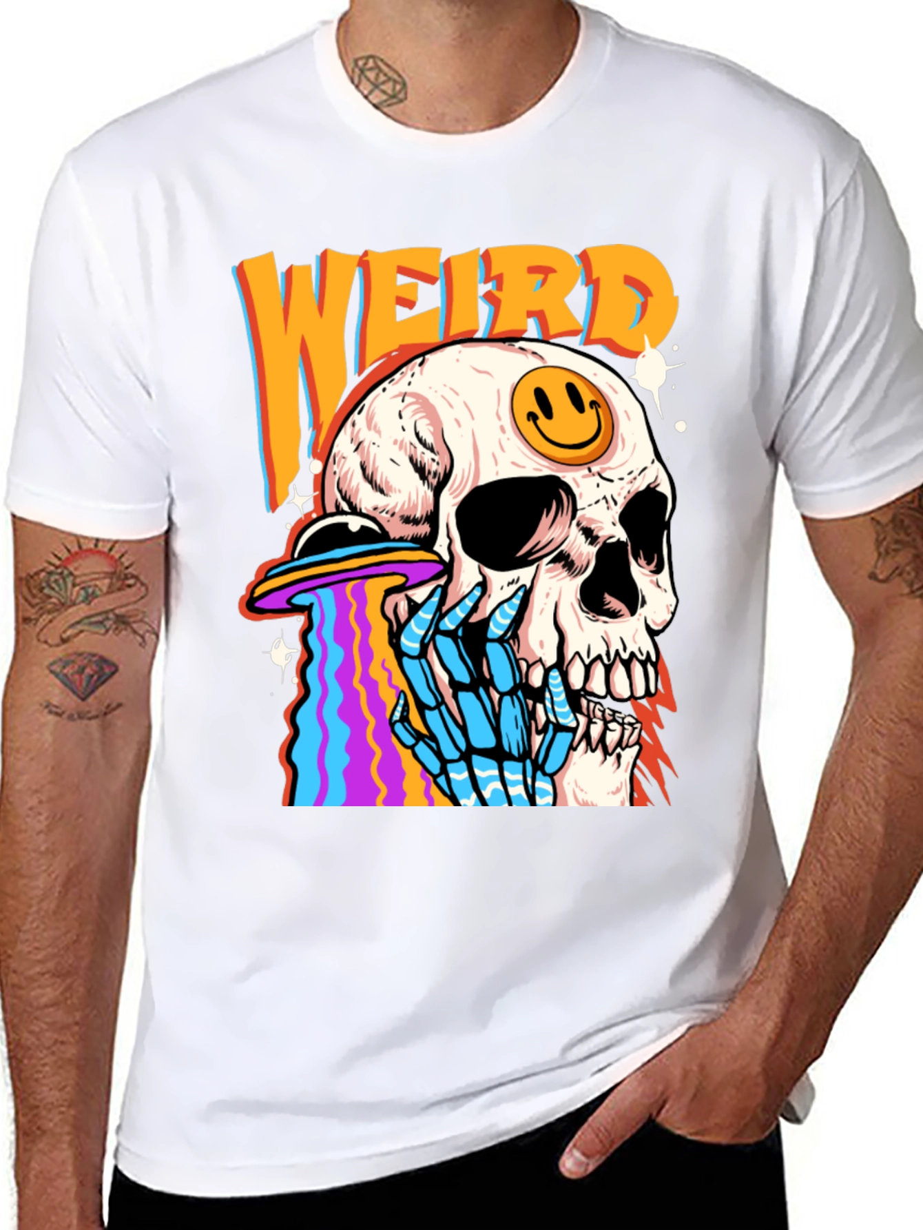 Weird Skull UFO Graphic Tee - Black Cotton